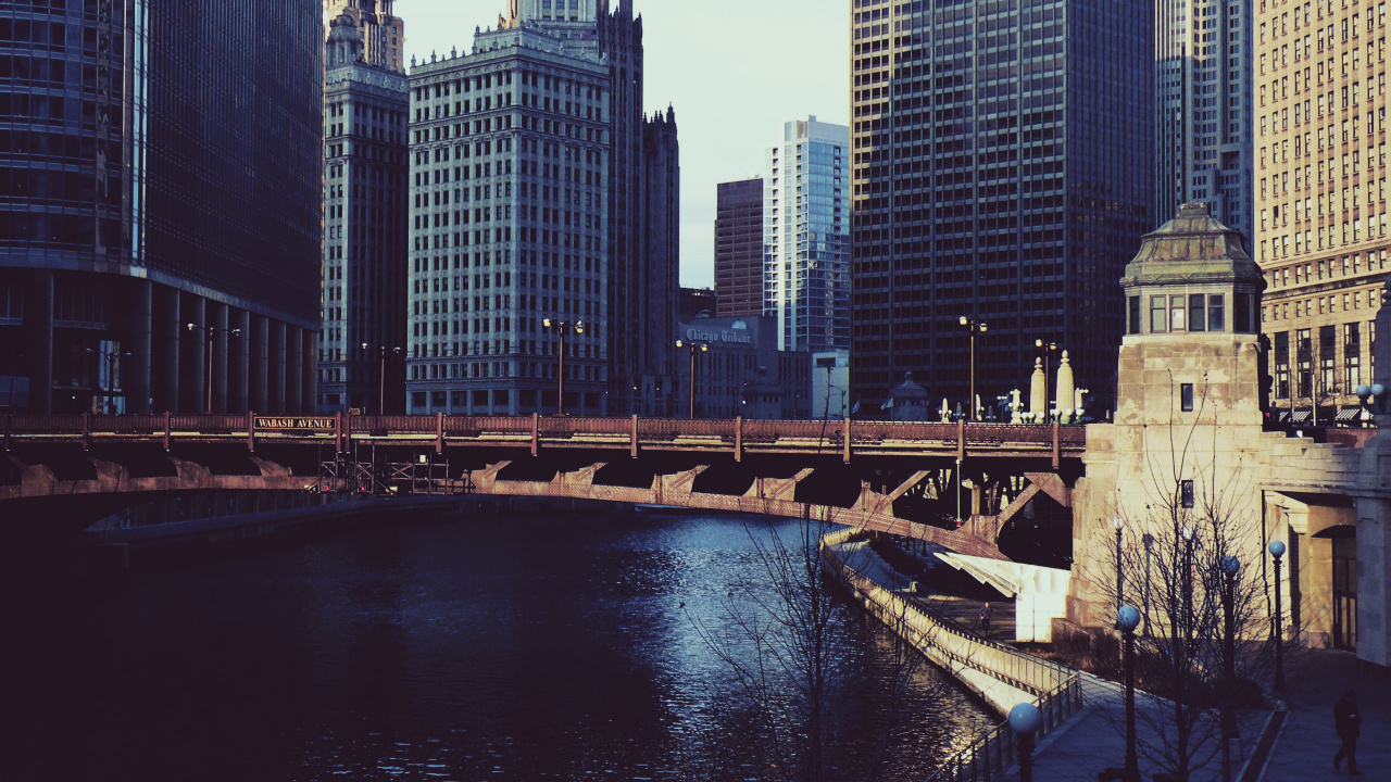 Обои река Чикаго, небоскреб, городской пейзаж, Чикаго, город в разрешении 1280x720