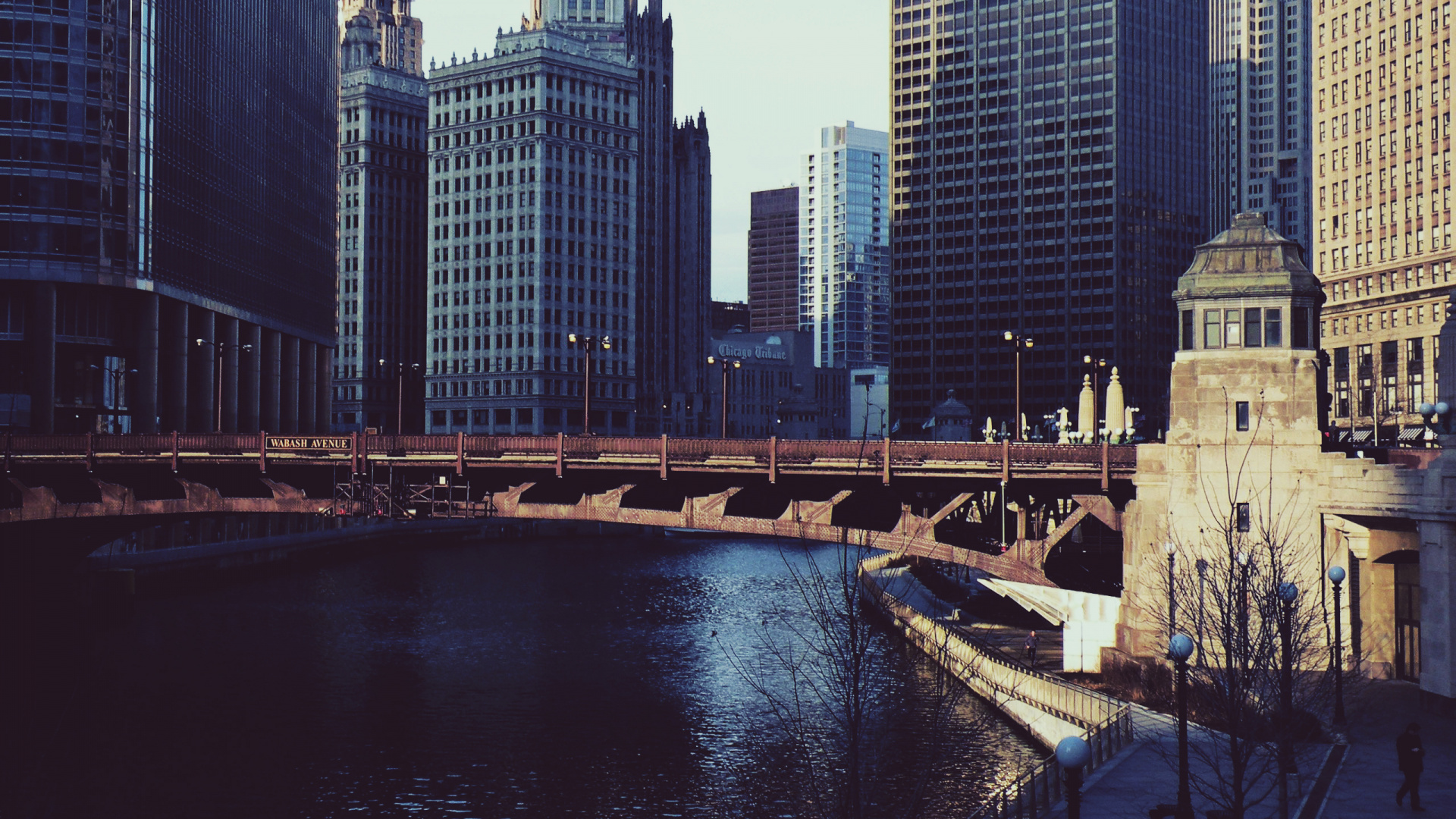 Обои река Чикаго, небоскреб, городской пейзаж, Чикаго, город в разрешении 1920x1080
