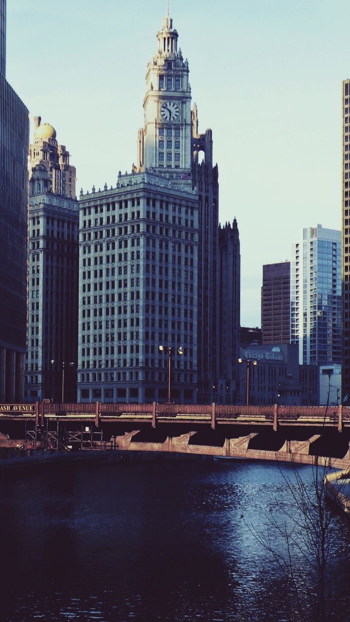 Обои река Чикаго, небоскреб, городской пейзаж, Чикаго, город в разрешении 720x1280