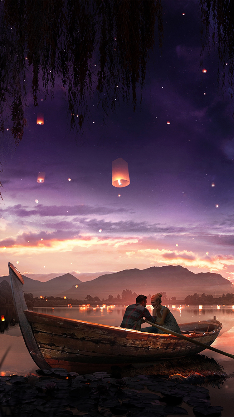 Обои природа, вода, ночь, атмосфера, отражение в разрешении 750x1334