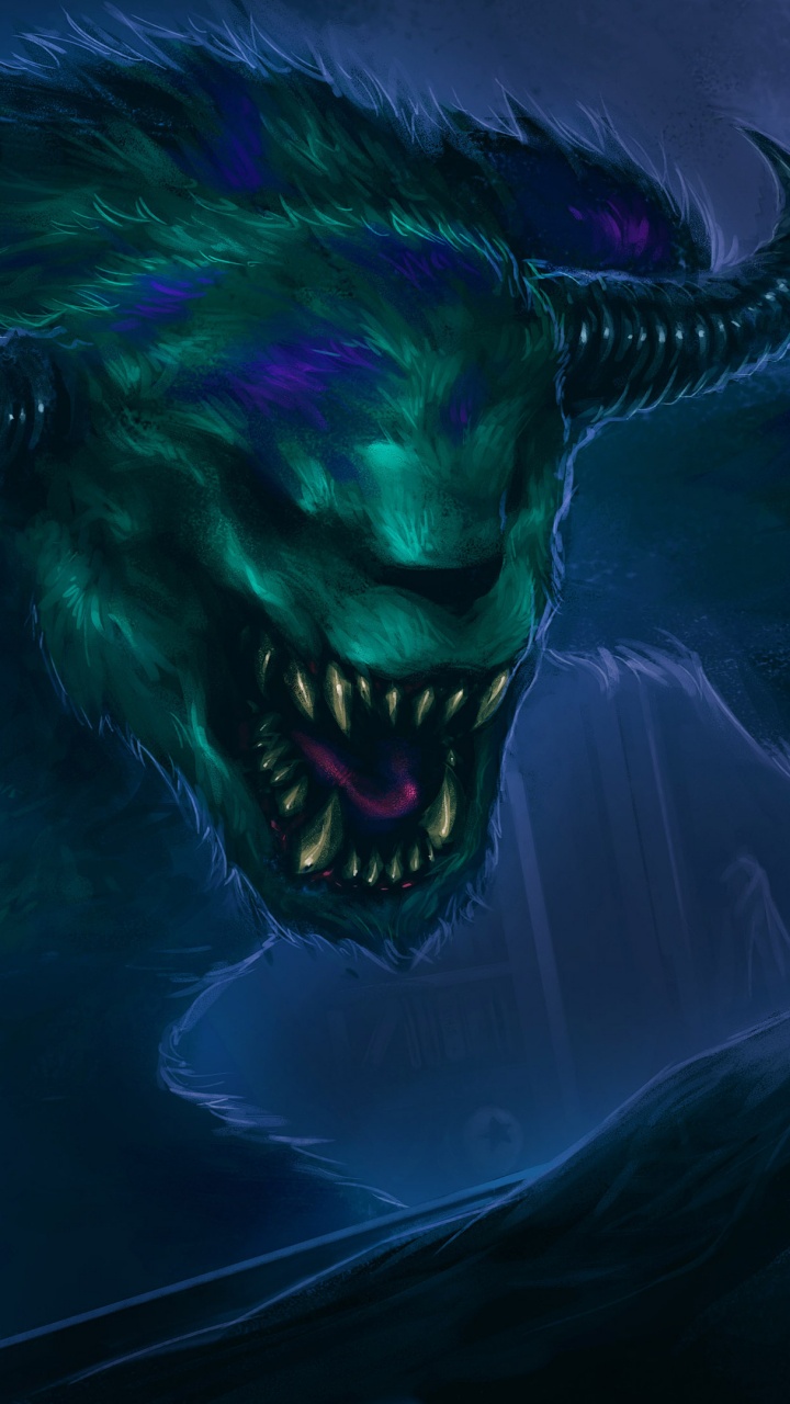 Обои ночь кровать сон мальчик арт спит, арт, рисование, пасть, клык в разрешении 720x1280