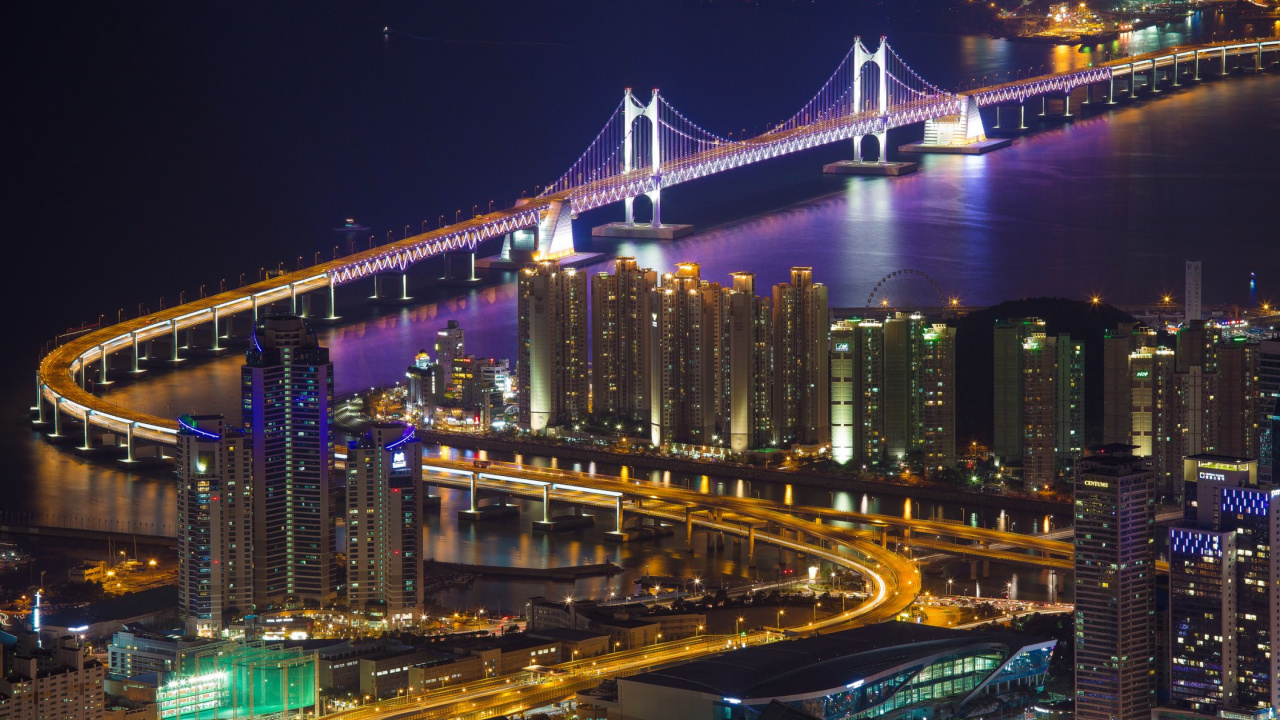 Обои ночь, городской пейзаж, метрополия, город, городской район в разрешении 1280x720