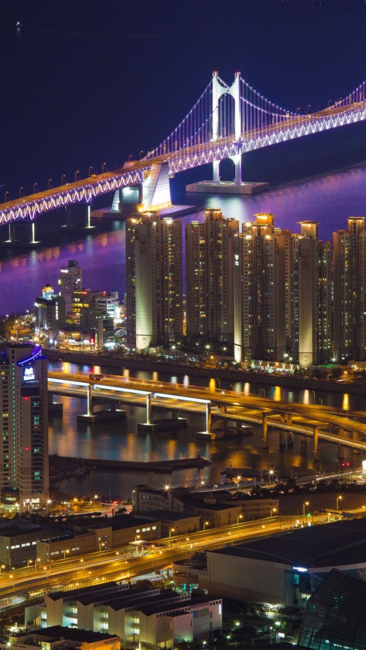 Обои ночь, городской пейзаж, метрополия, город, городской район в разрешении 720x1280