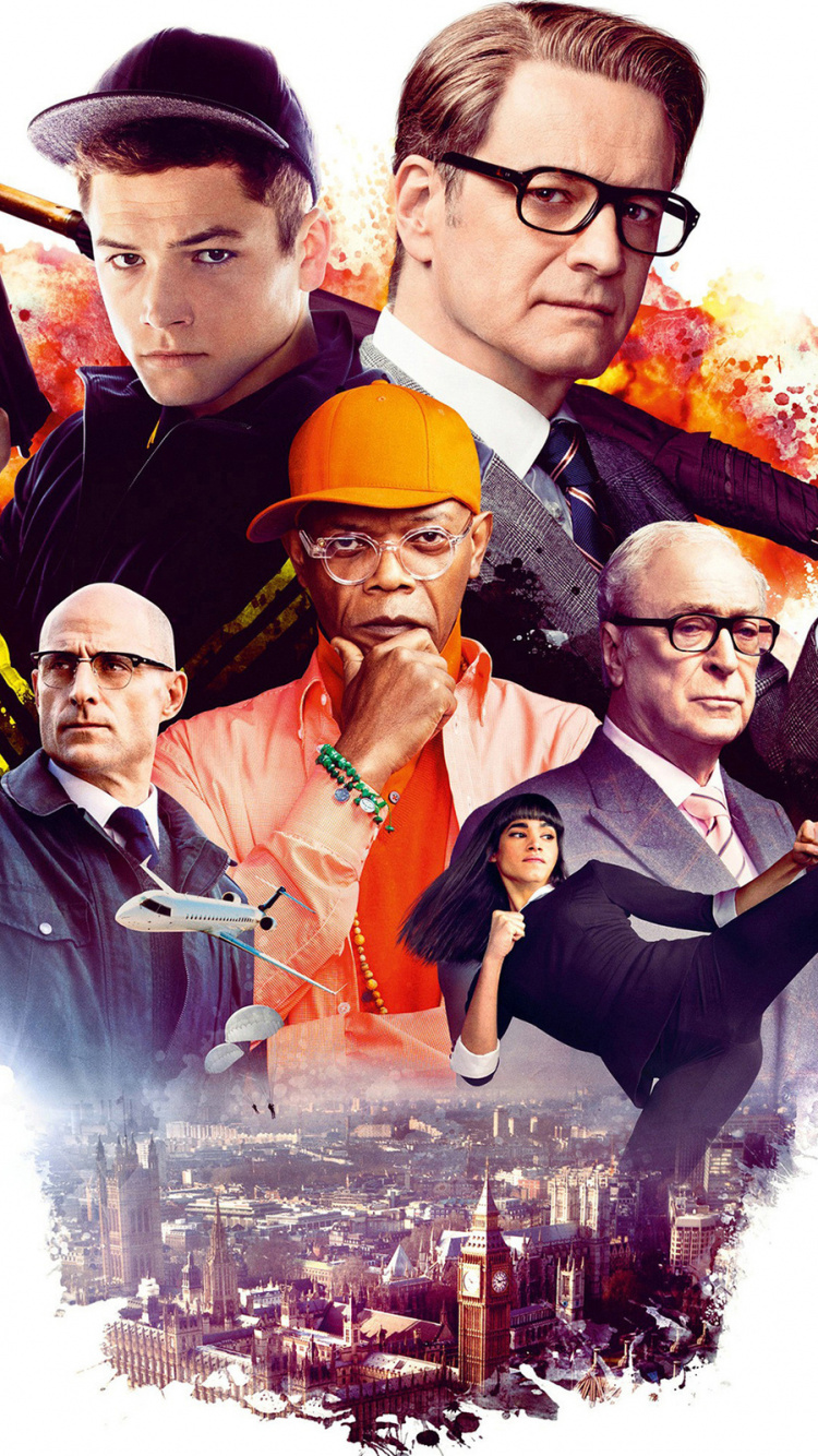 Обои Тарон Эгертон, Кингсман Секретная Служба, Кингсман Золотой Круг, Марк Стронг, Гэри Эггзи Анвин в разрешении 750x1334