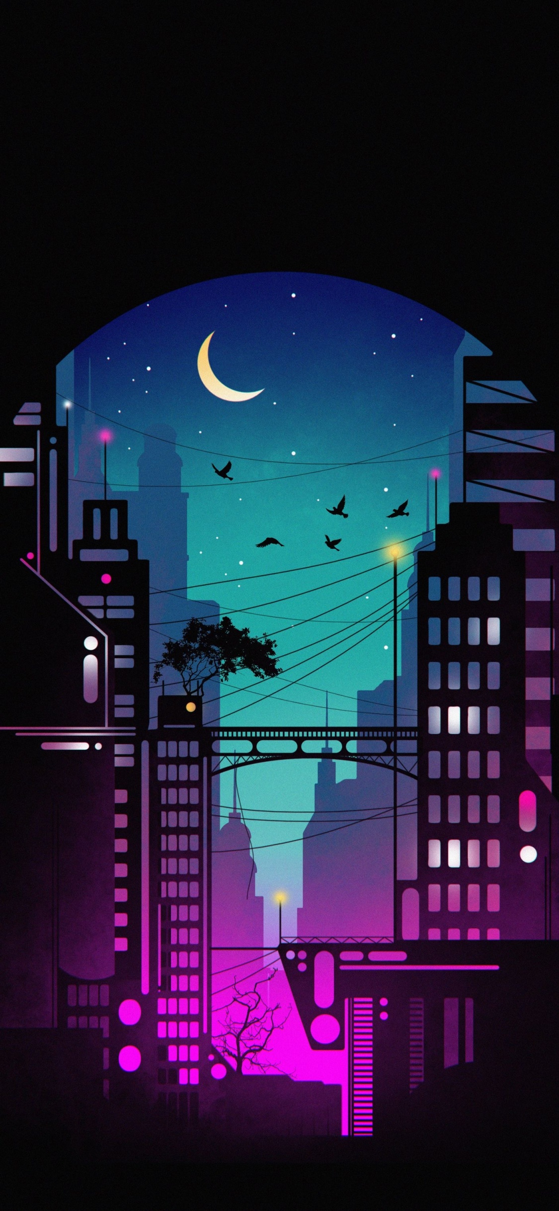 Обои смартфон, астрономический объект, луна, ночь, лунный свет в разрешении 1125x2436