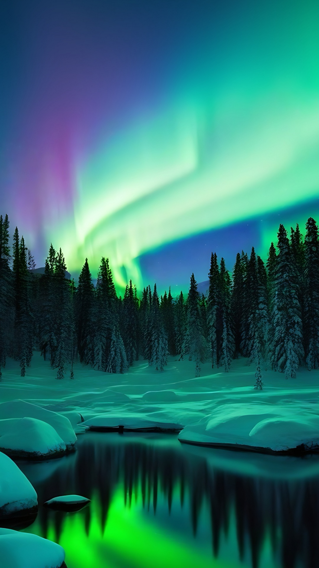 Обои лиственница, гора, вода, атмосфера, растение в разрешении 1080x1920