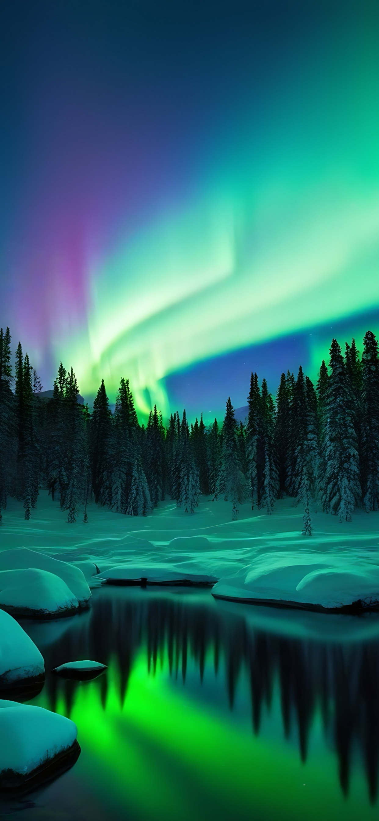 Обои лиственница, гора, вода, атмосфера, растение в разрешении 1242x2688