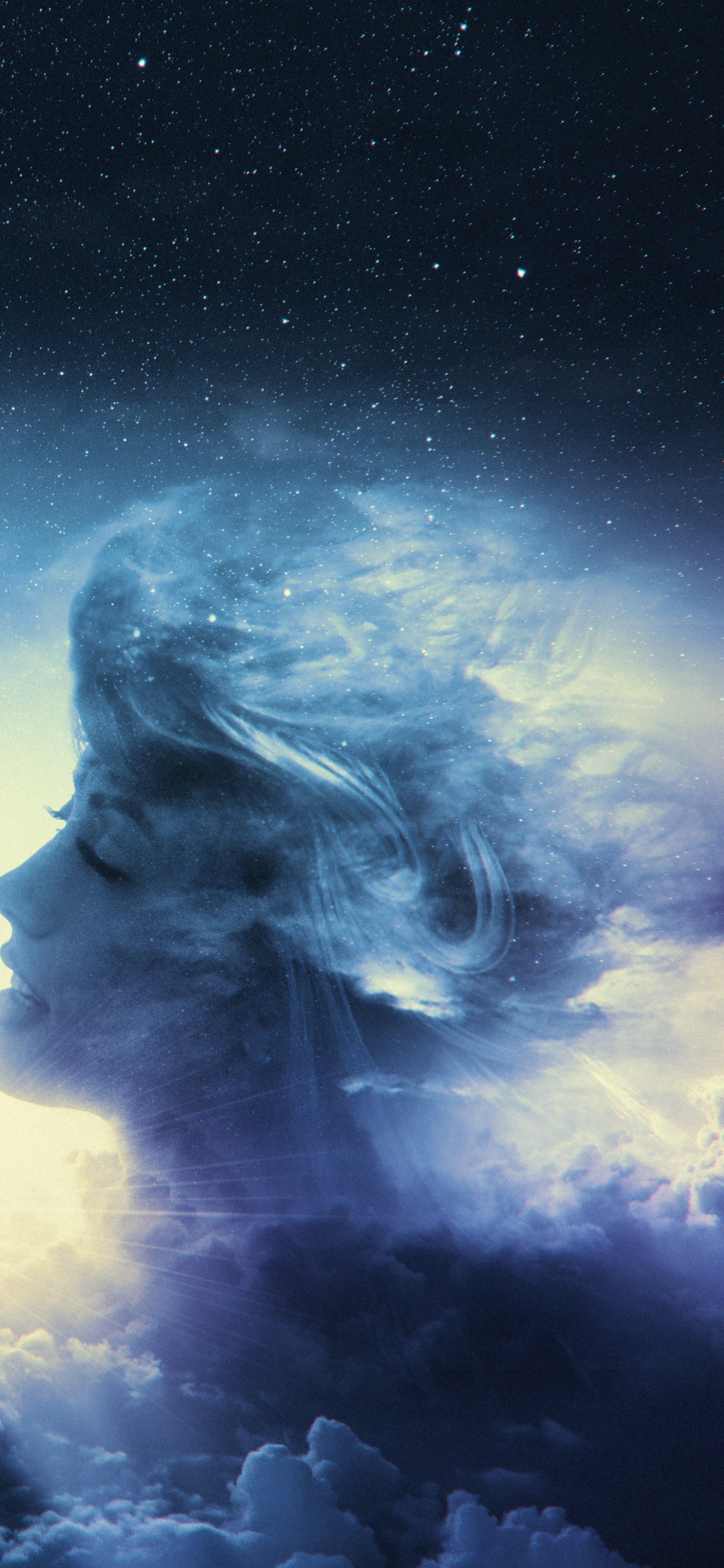 Обои ночь, синий, астрономический объект, звезда, космическое пространство в разрешении 1125x2436