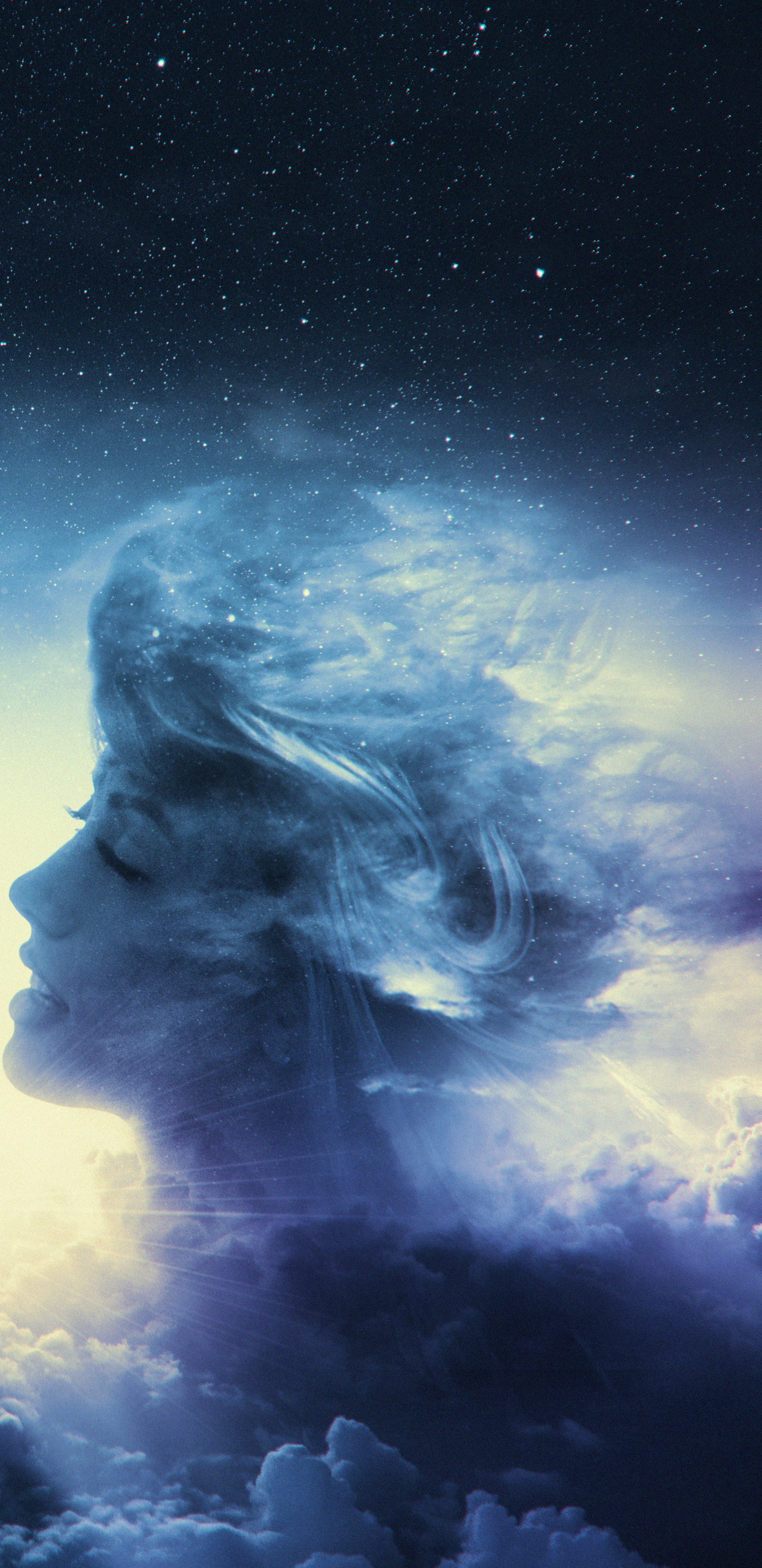 Обои ночь, синий, астрономический объект, звезда, космическое пространство в разрешении 1440x2960