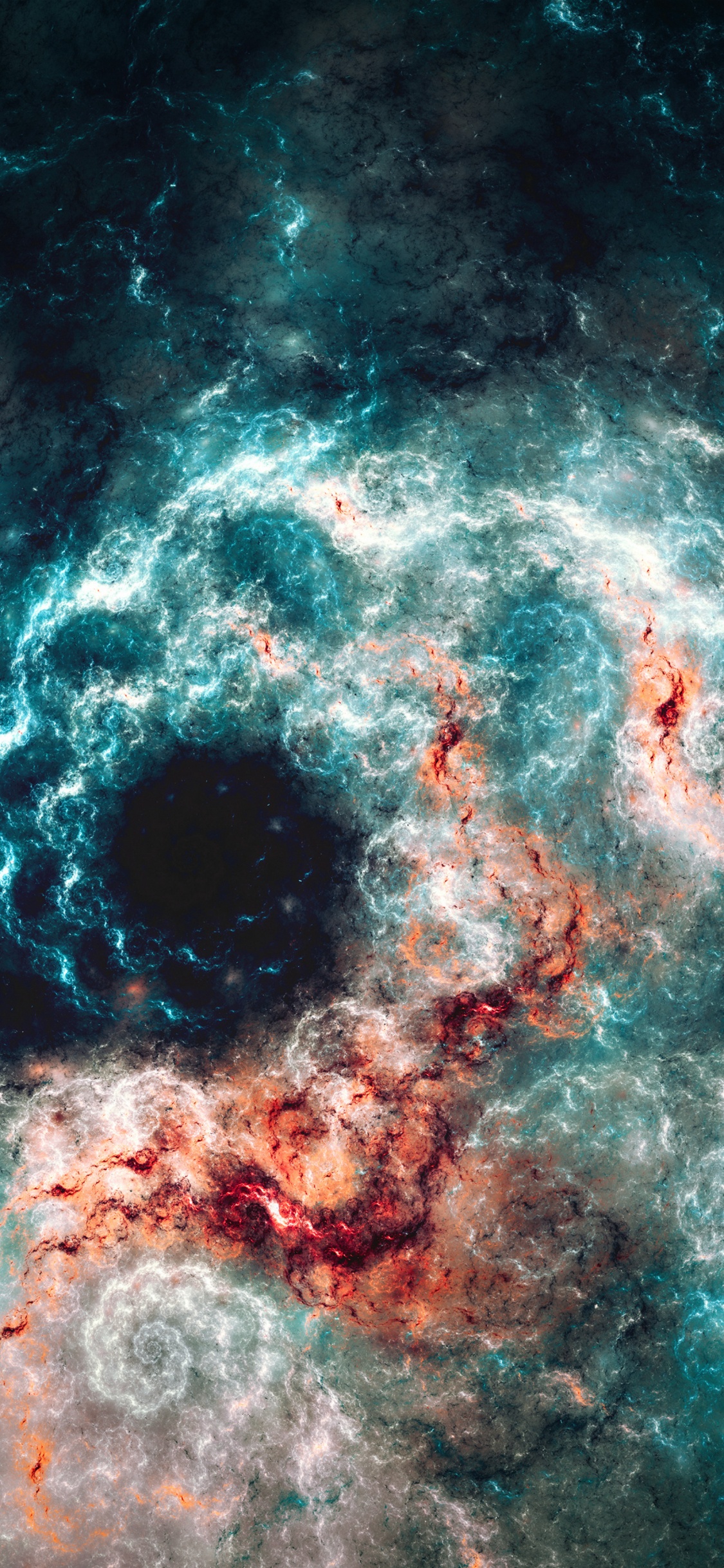 Обои смартфон, астрономический объект, вода, фрактал, бирюза в разрешении 1125x2436