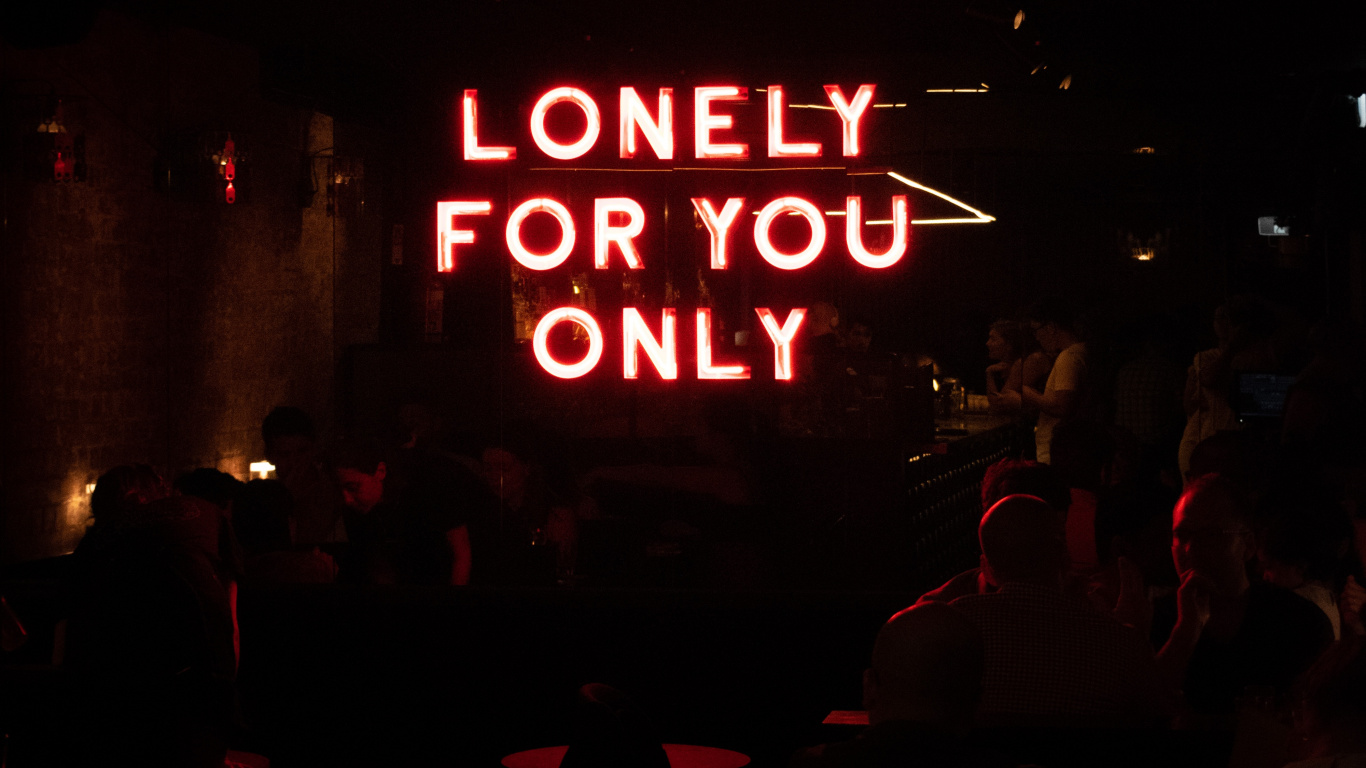 Обои красный цвет, неон, неоновая вывеска, комната, событие в разрешении 1366x768