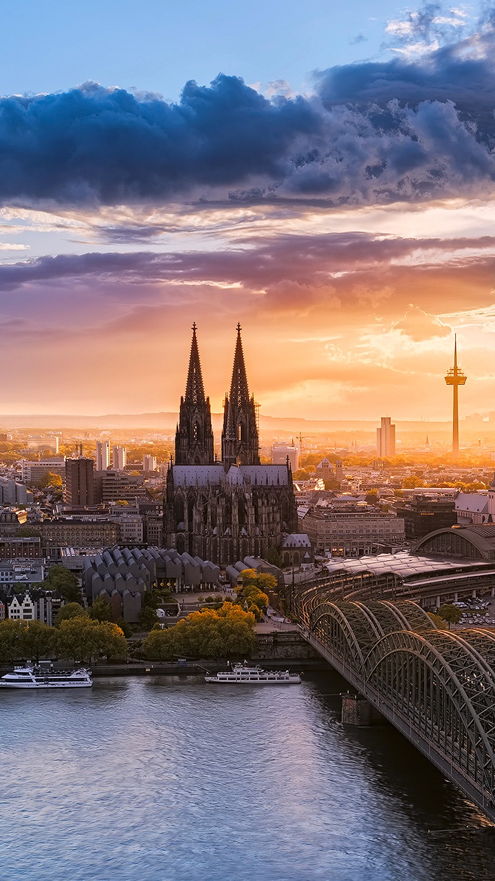 Обои Кельнский Собор, городской пейзаж, ориентир, город, линия горизонта в разрешении 720x1280