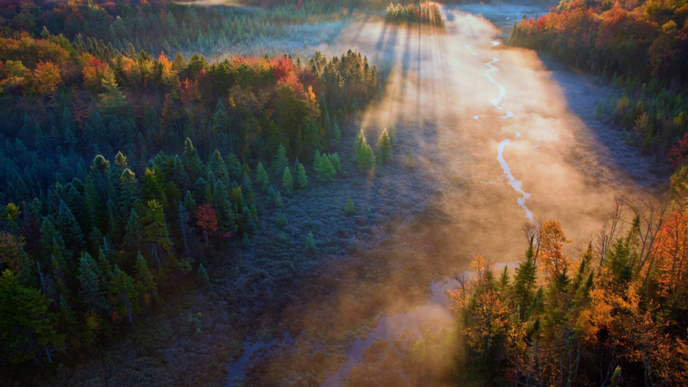 Обои Зеленая Гора Национальный Лес, гора, природа, утро, реки в разрешении 1366x768