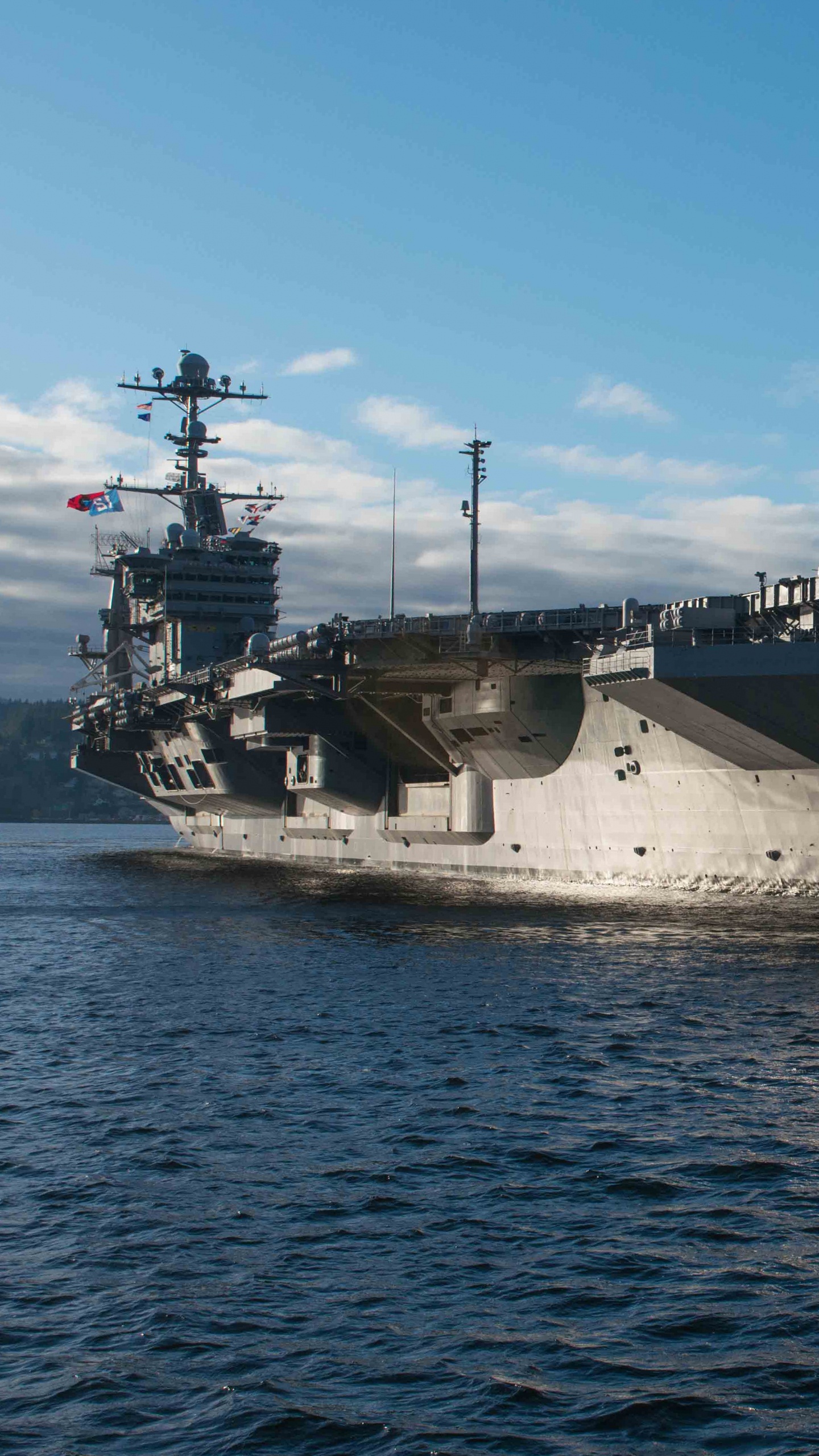 Обои USS Джон Си Стеннис, авианосец, военно морской флот США, военный корабль, корабль в разрешении 1440x2560