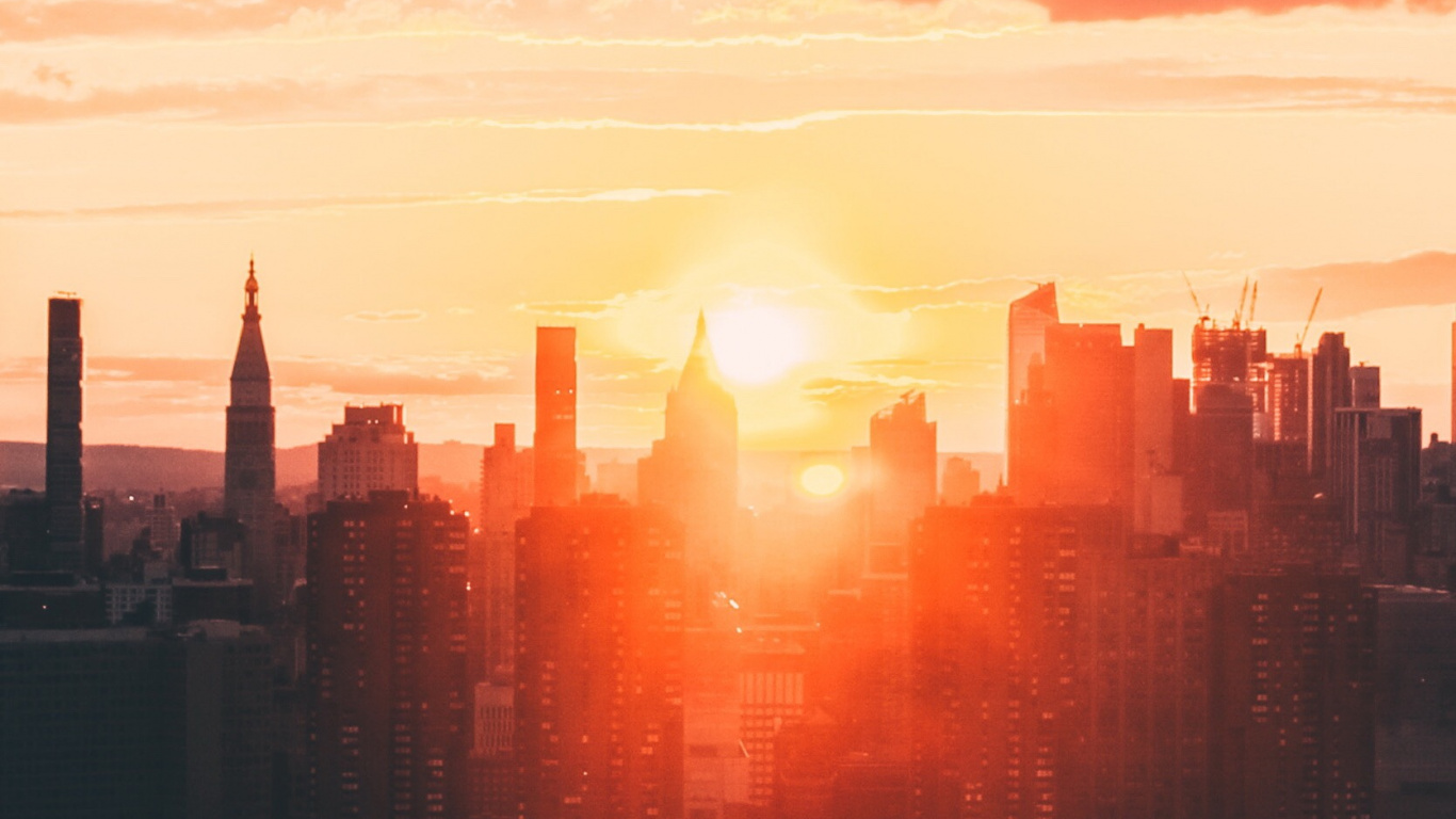 Обои Парк передатчиков WNYC, силуэт, вода, облако, здание в разрешении 1366x768