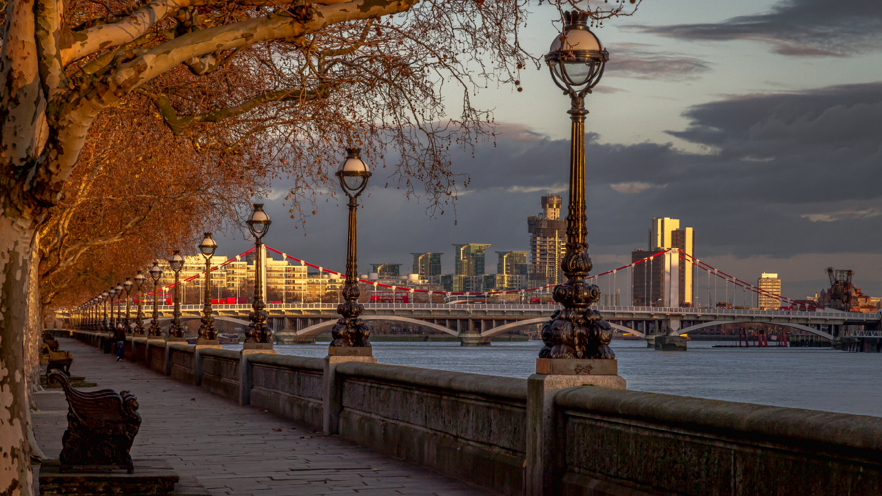 Обои река темза, тауэрский мост, Мост Челси, город, уличный фонарь в разрешении 1280x720