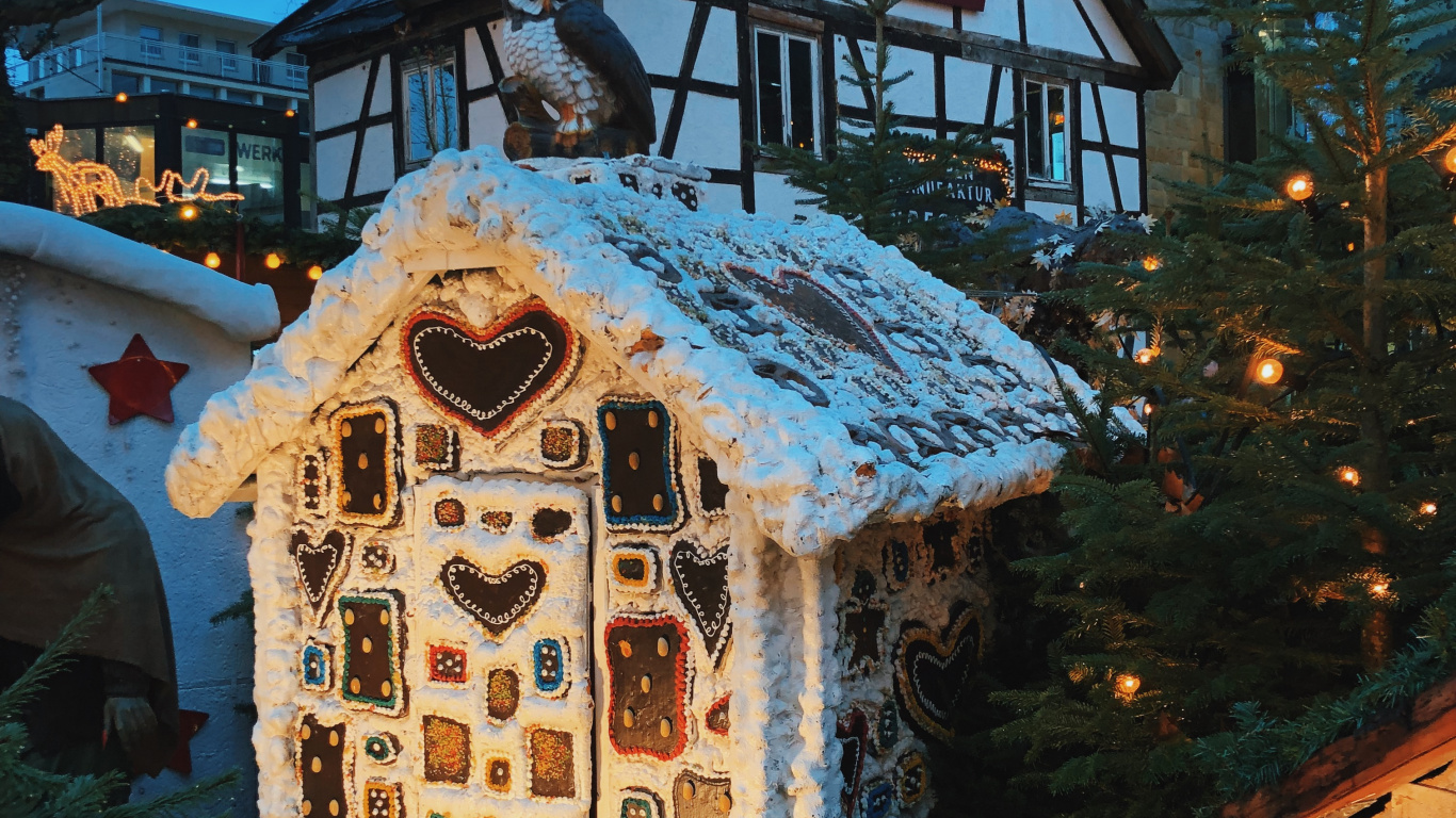 Обои зима, Хаус, Рождественские украшения, родина, праздник в разрешении 1366x768