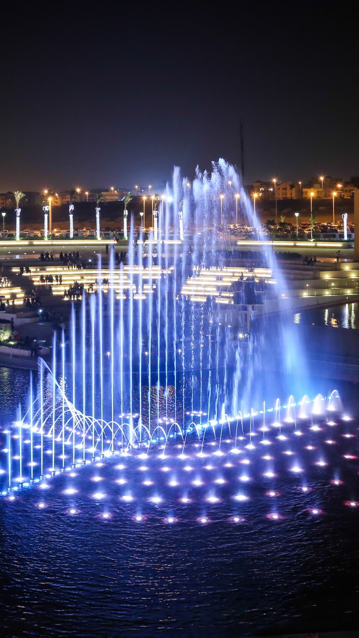 Обои Каир Фестиваль Сити Молл, фонтан, вода, ночь, водные элементы в разрешении 720x1280