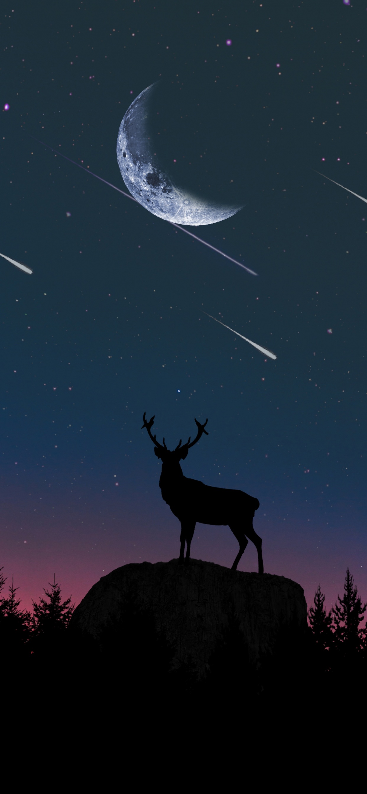 Обои живая природа, олень, Galaxy олень, атмосфера, ночь в разрешении 1242x2688