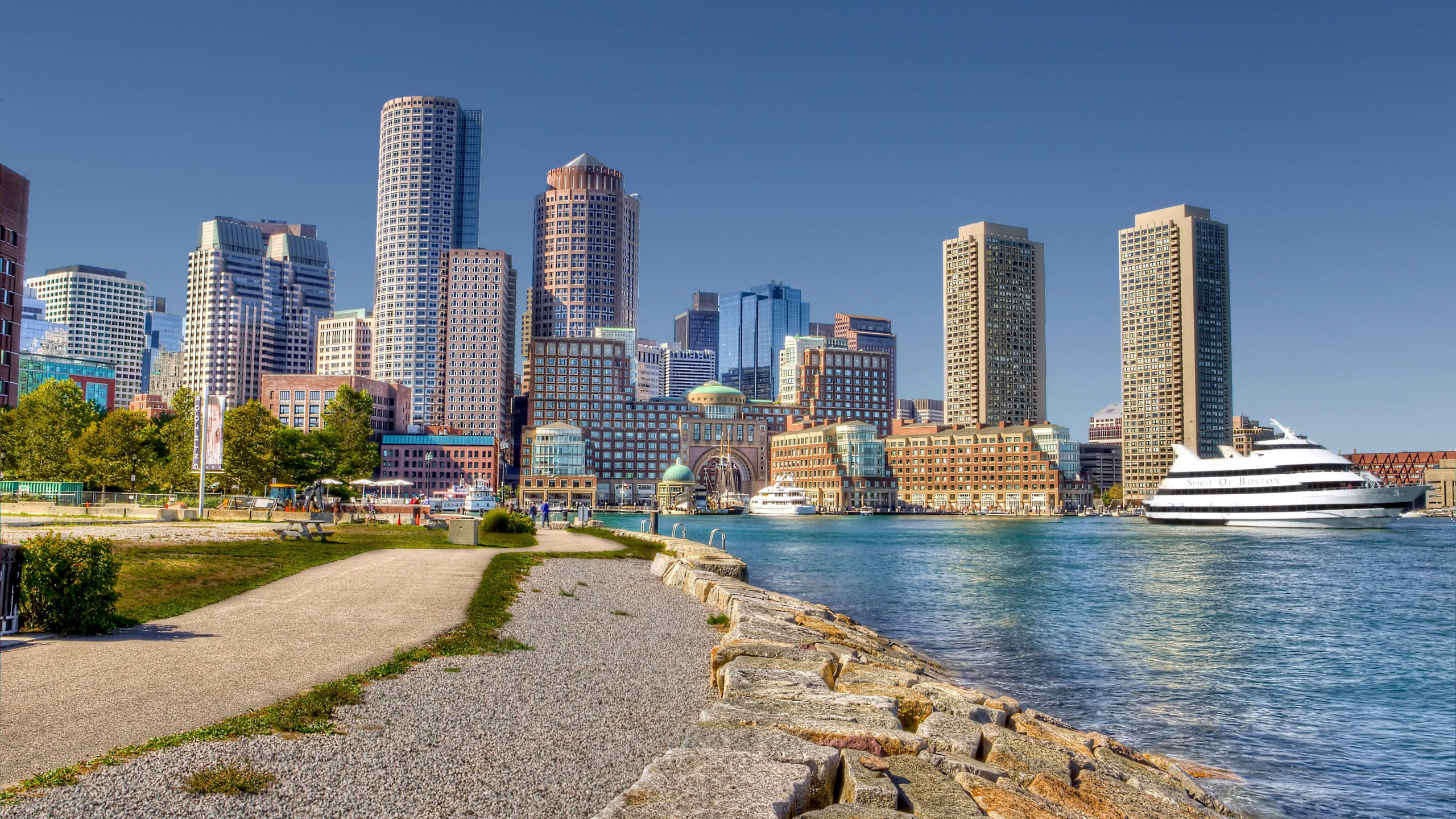 Обои Бостон, город, линия горизонта, городской пейзаж, дневное время в разрешении 2560x1440