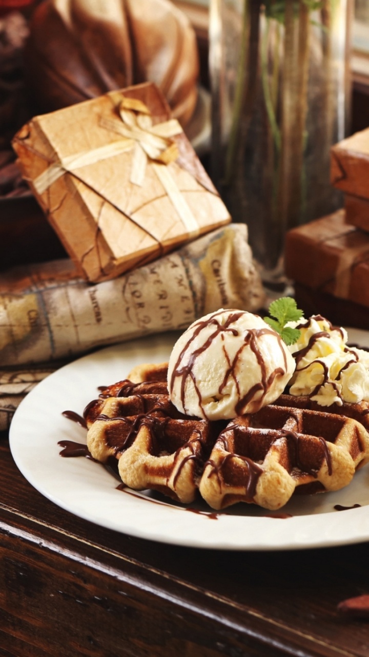 Обои вафля, пища, завтрак, кофе эспрессо, кофеварка в разрешении 720x1280