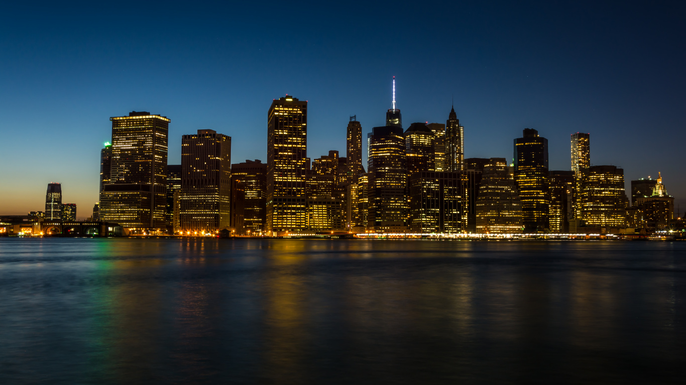 Обои архитектура, Манхеттен, линия горизонта, небо, ориентир в разрешении 1366x768