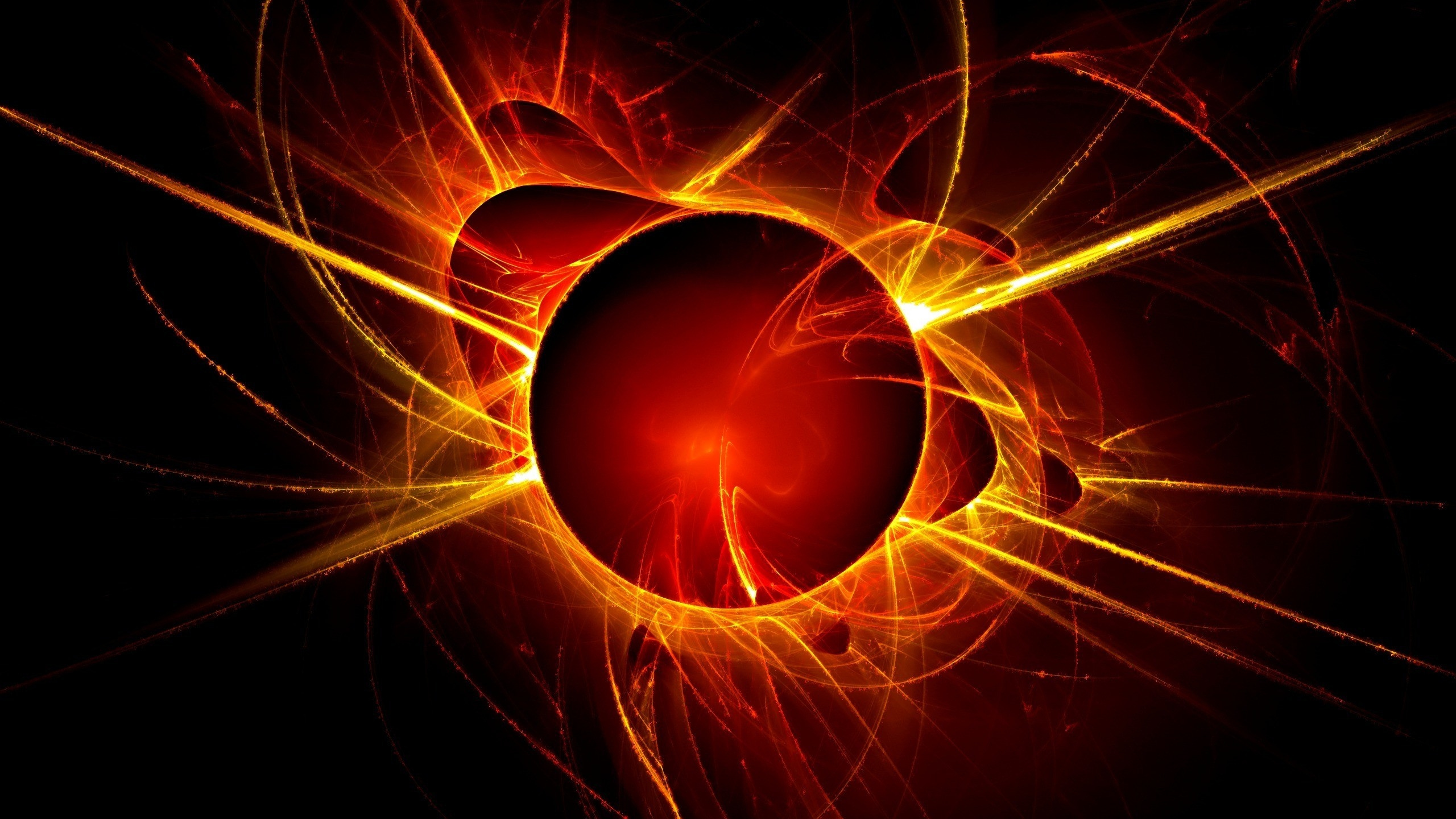 Обои круг, фрактальное искусство, свет, Апельсин, макросъемка в разрешении 2560x1440