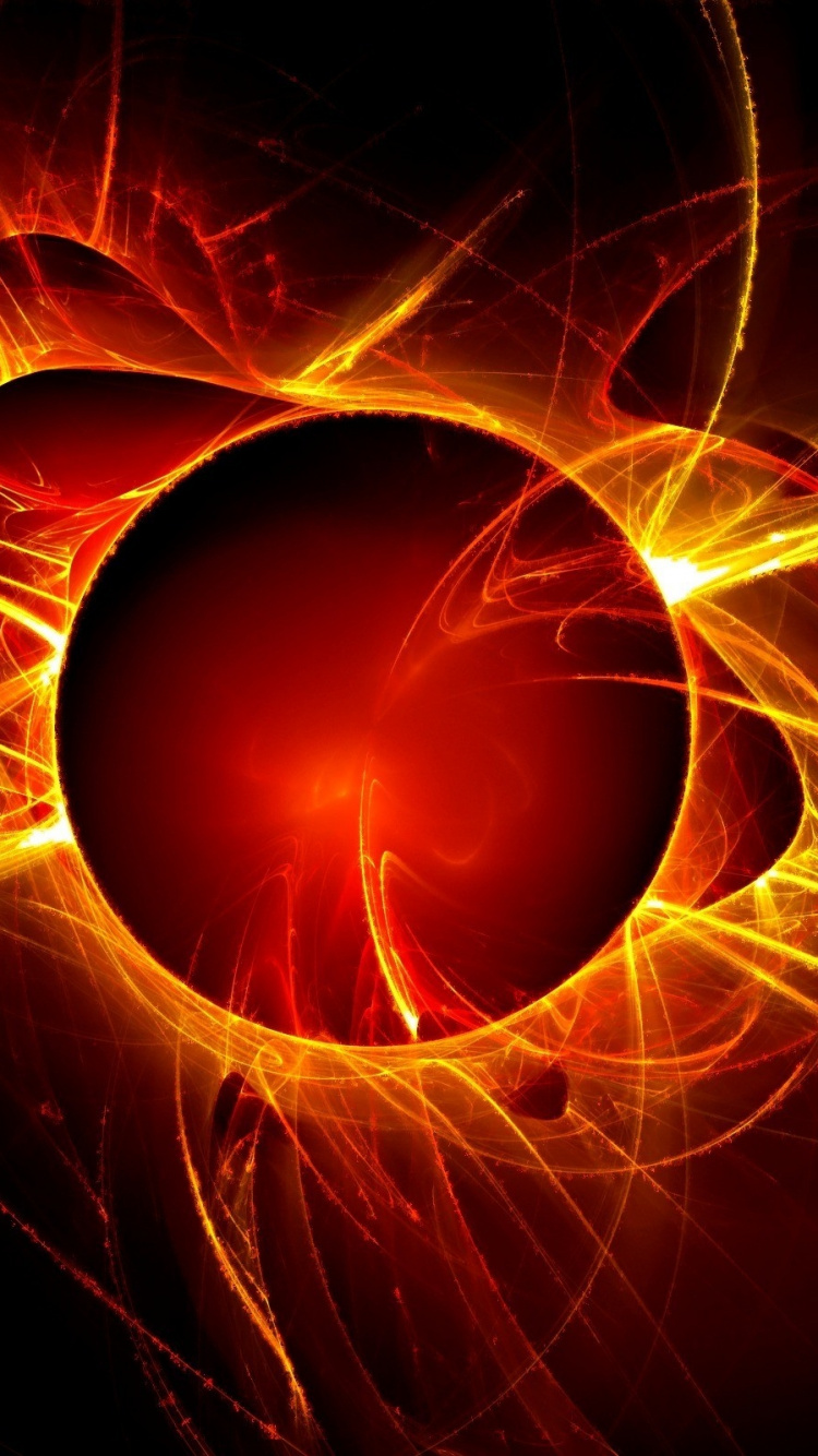 Обои круг, фрактальное искусство, свет, Апельсин, макросъемка в разрешении 750x1334