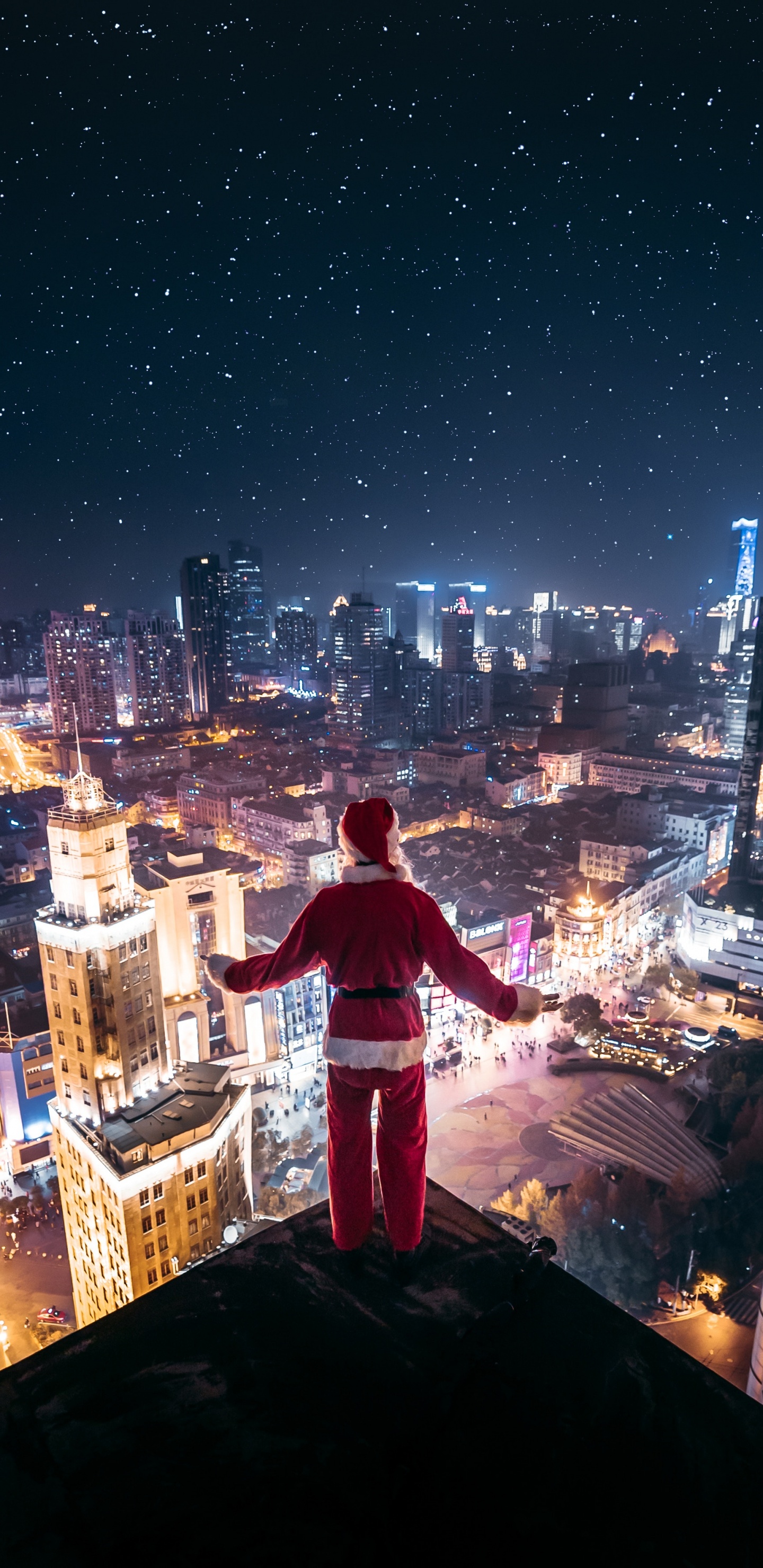 Обои городской пейзаж, метрополия, город, ночь, городской район в разрешении 1440x2960