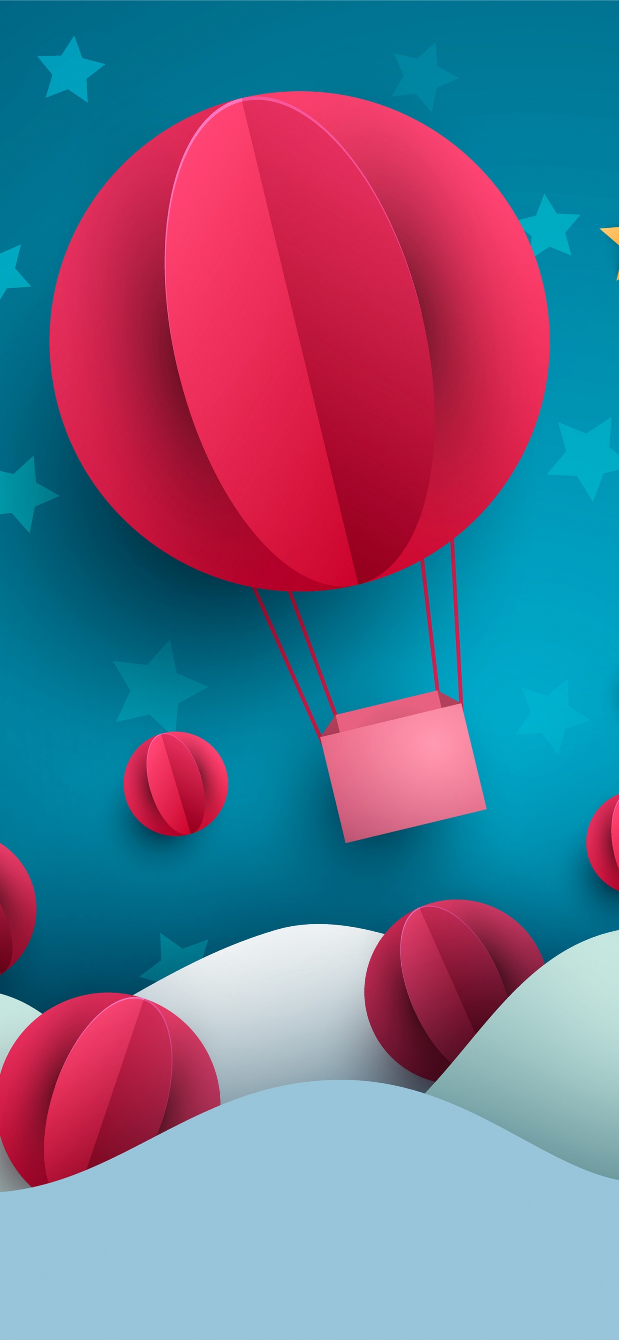 Обои воздушный шарик, иллюстрация, белые, свет, лазурный в разрешении 1242x2688