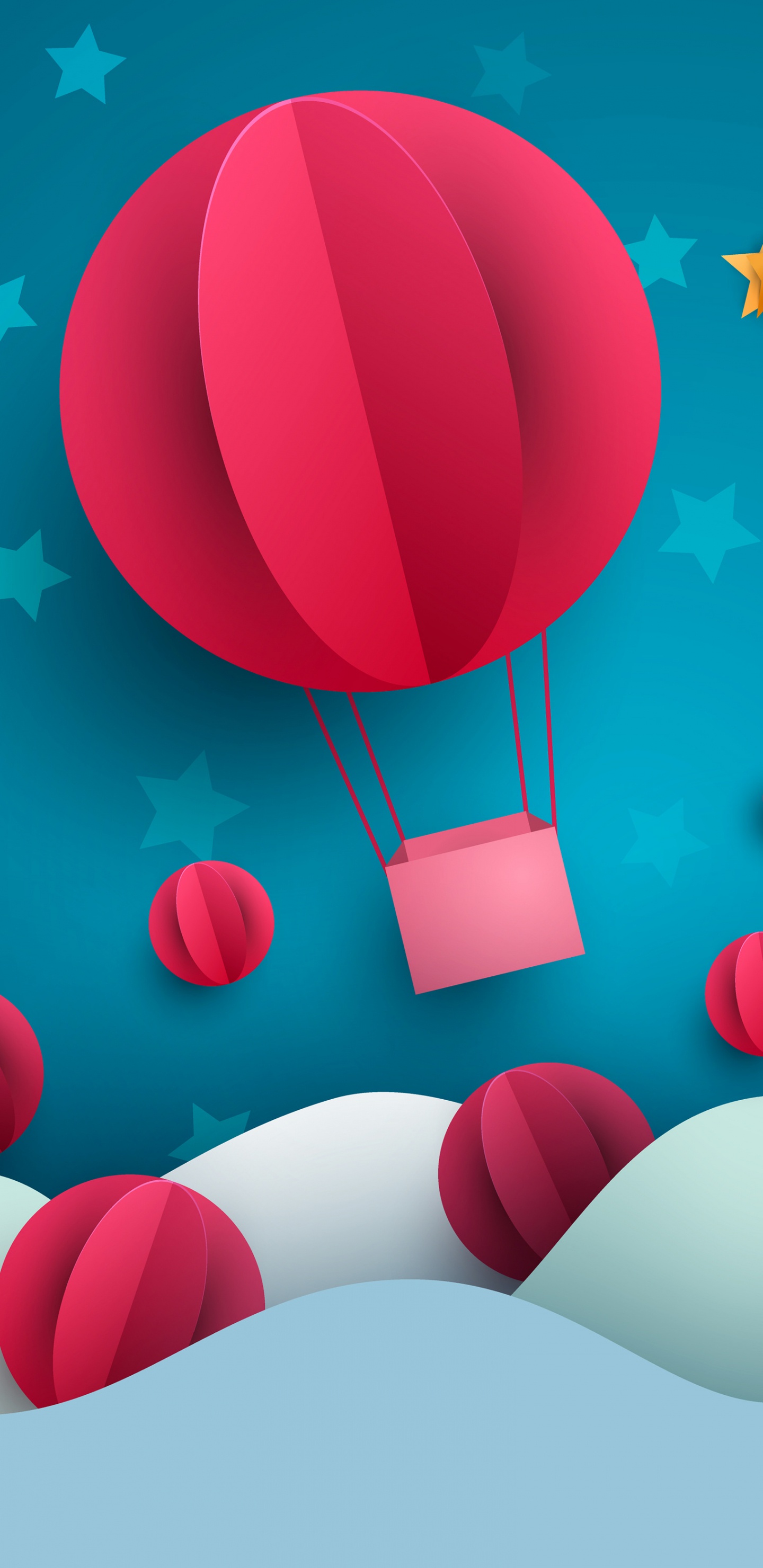 Обои воздушный шарик, иллюстрация, белые, свет, лазурный в разрешении 1440x2960