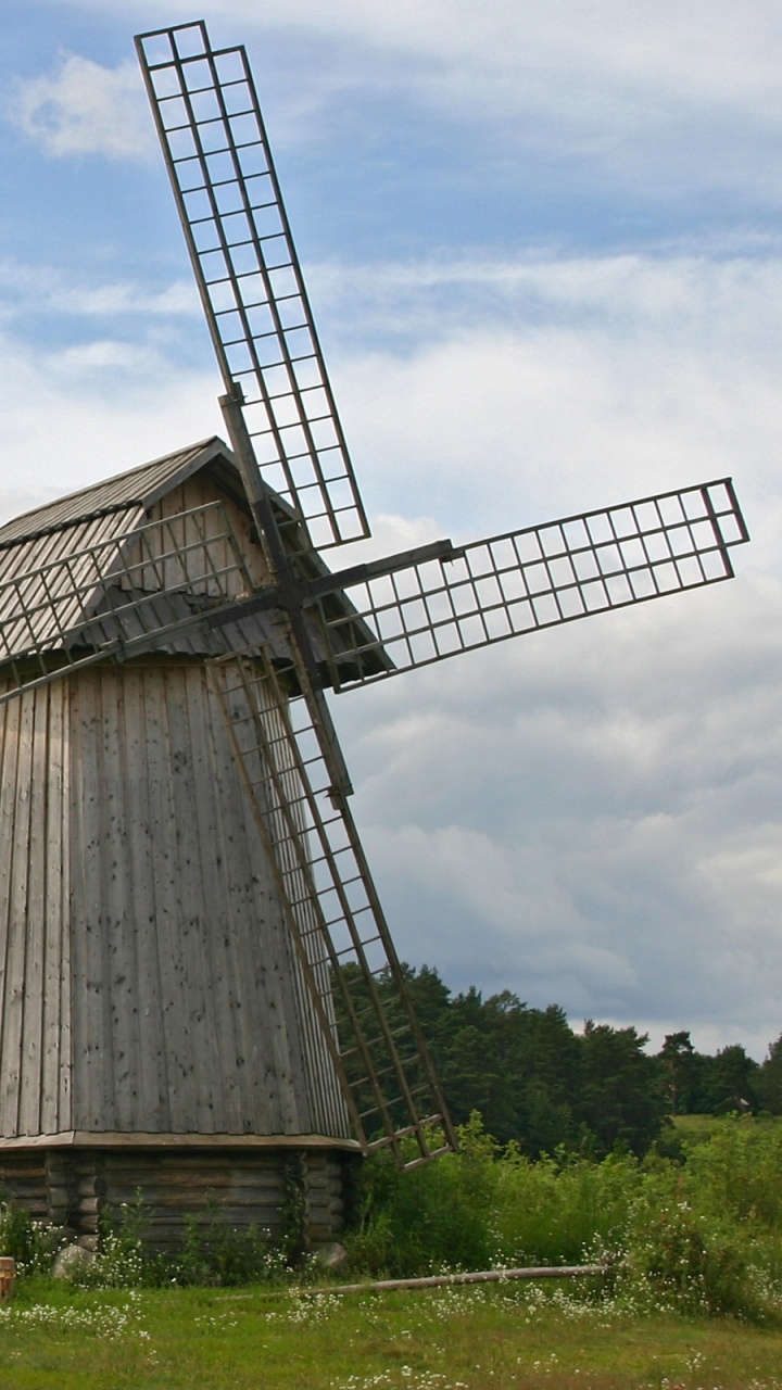 Обои ветряная мельница, сельский район, луг, высокогорный, нагорье в разрешении 720x1280