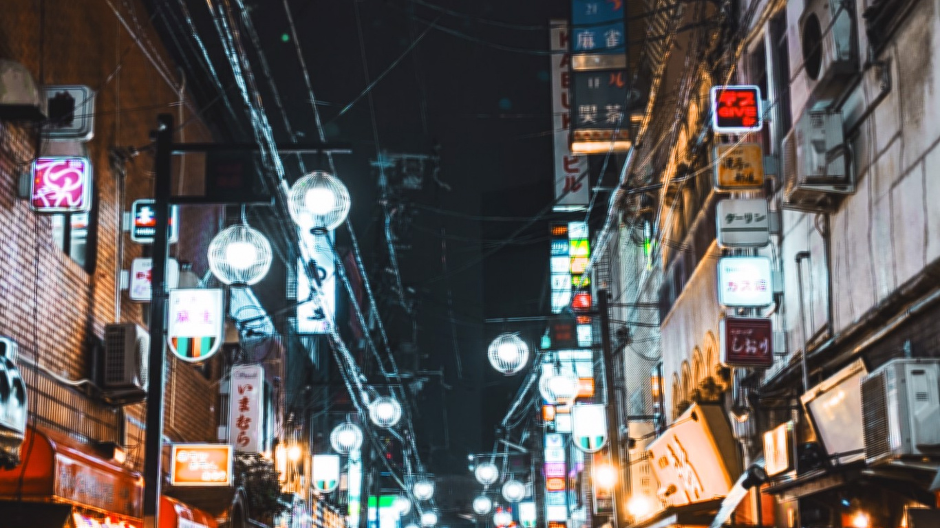 Обои ночь, здание, окно, инфраструктура, освещение в разрешении 1366x768