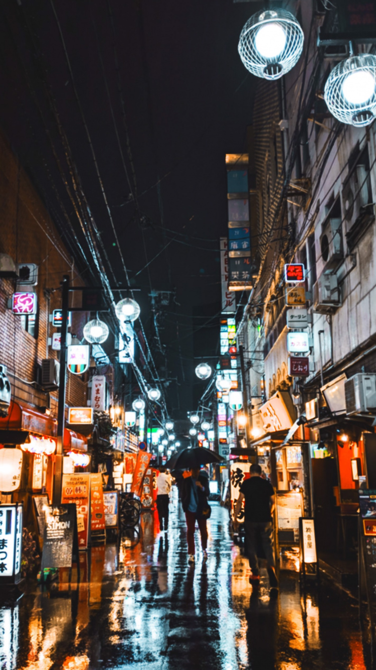 Обои ночь, здание, окно, инфраструктура, освещение в разрешении 750x1334