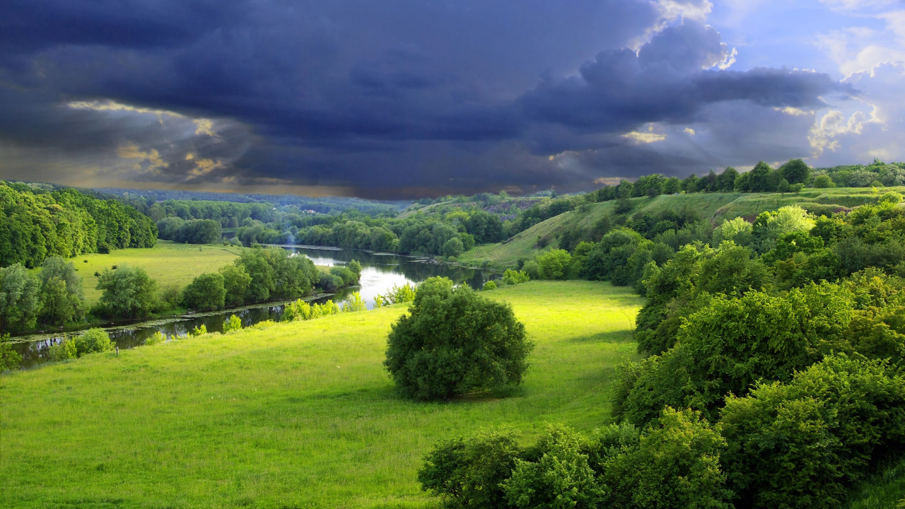 Обои пейзаж, природа, облако, сенокосное угодье, луг в разрешении 1280x720