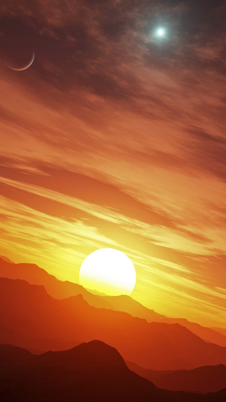 Обои солнце, закат, звезда, восход солнца, послесвечение в разрешении 750x1334