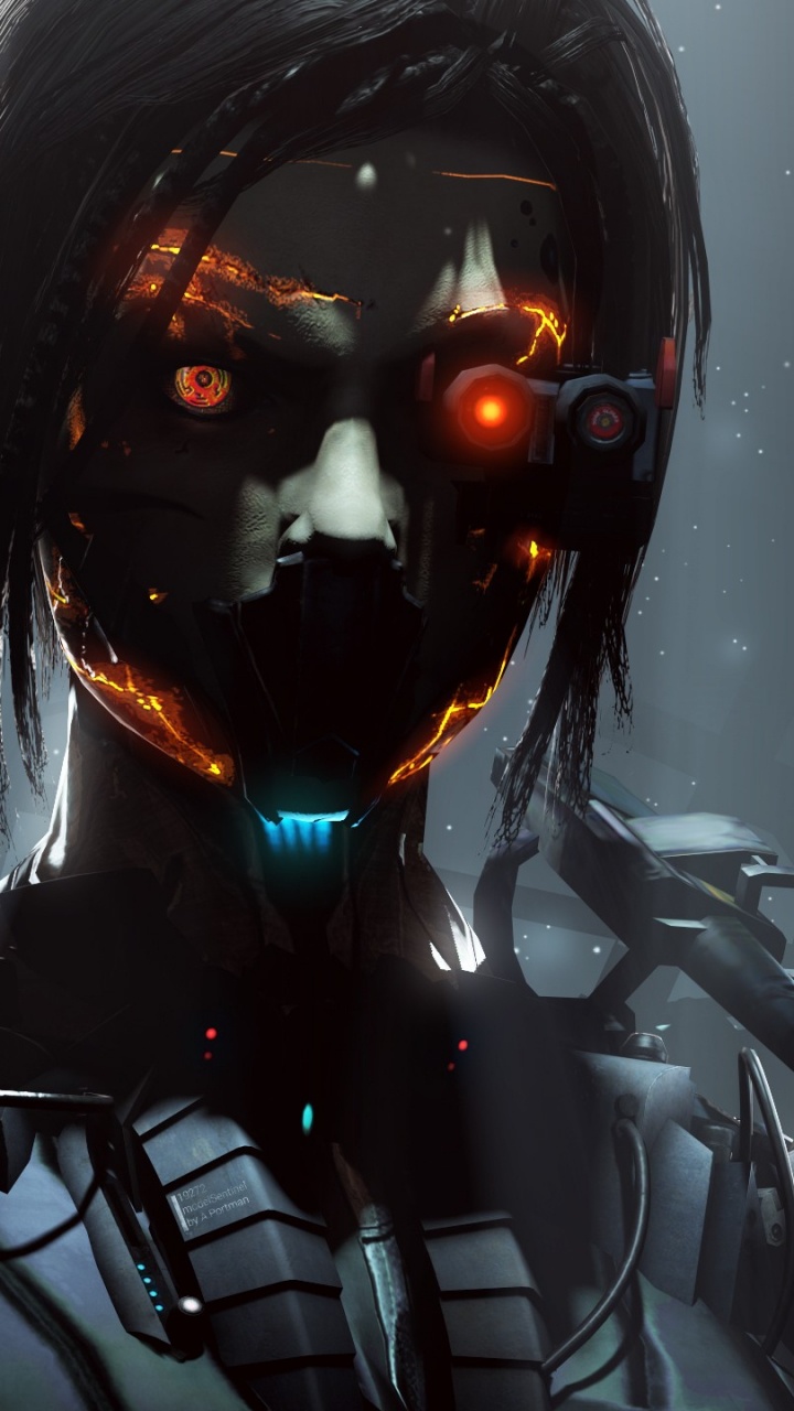Обои киборг, робот, суперзлодей, девушка, космос в разрешении 720x1280