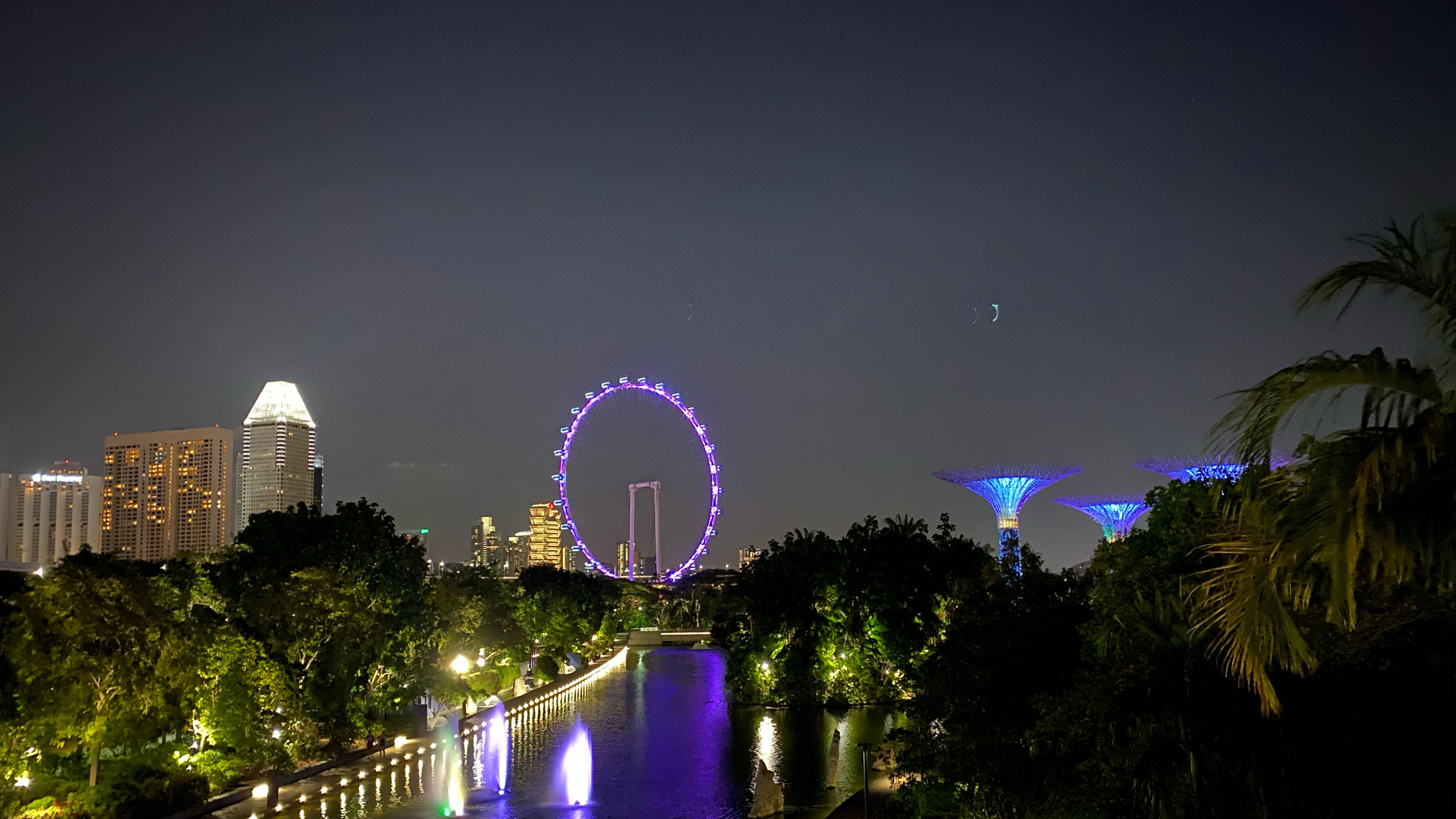 Обои отражение, ночь, метрополия, ориентир, мажорель синий в разрешении 2560x1440