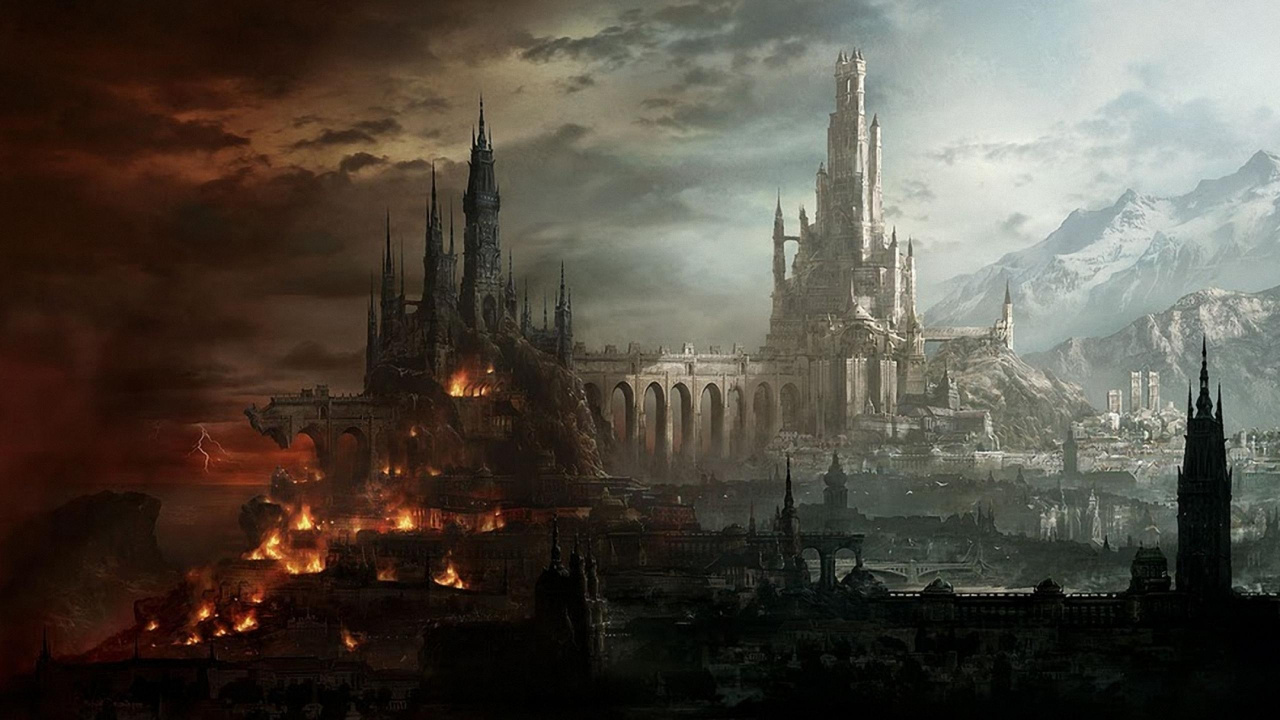 Обои фэнтези, арт, фантастическое искусство, метрополия, иллюстрация в разрешении 1280x720
