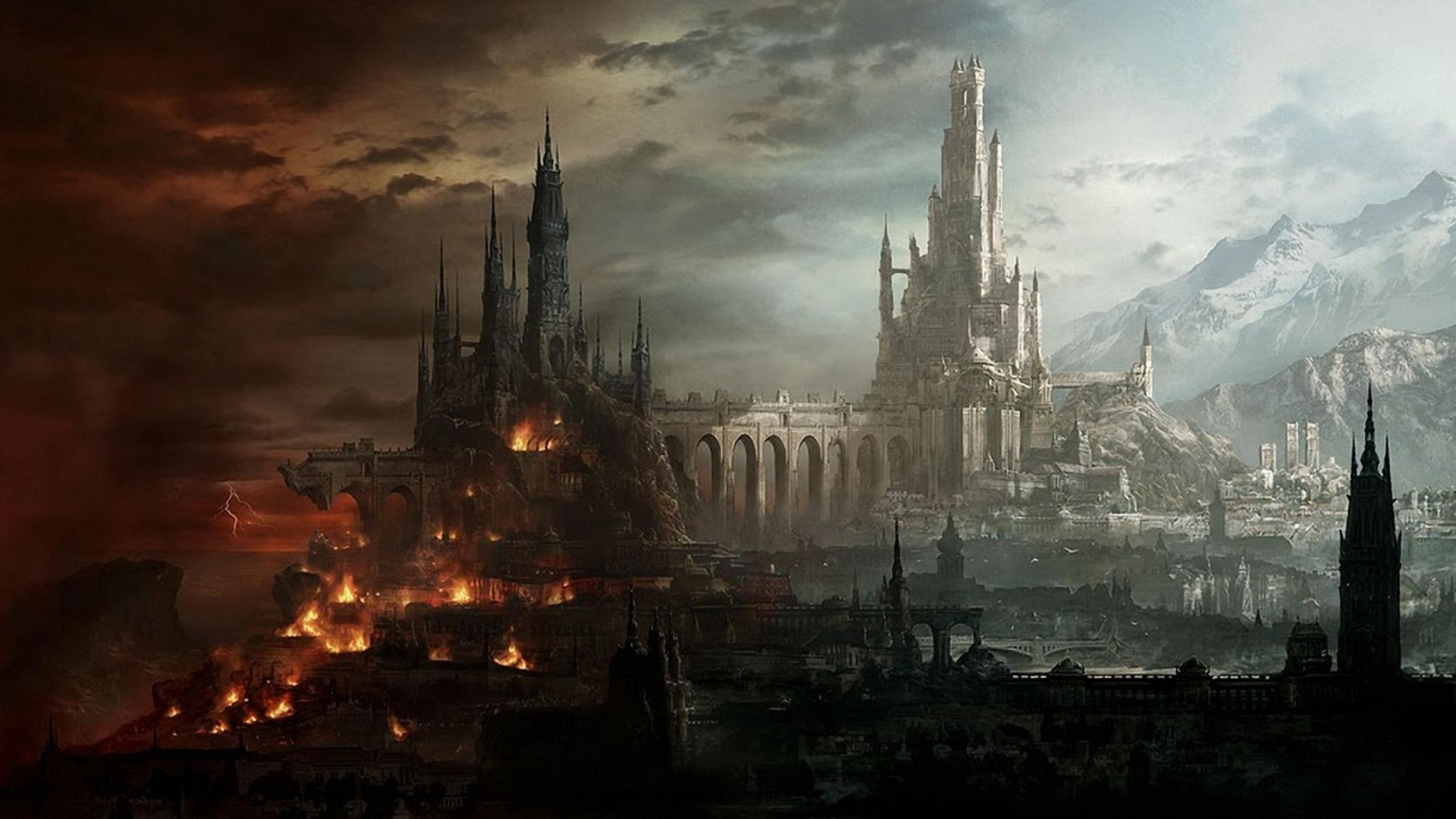 Обои фэнтези, арт, фантастическое искусство, метрополия, иллюстрация в разрешении 1920x1080