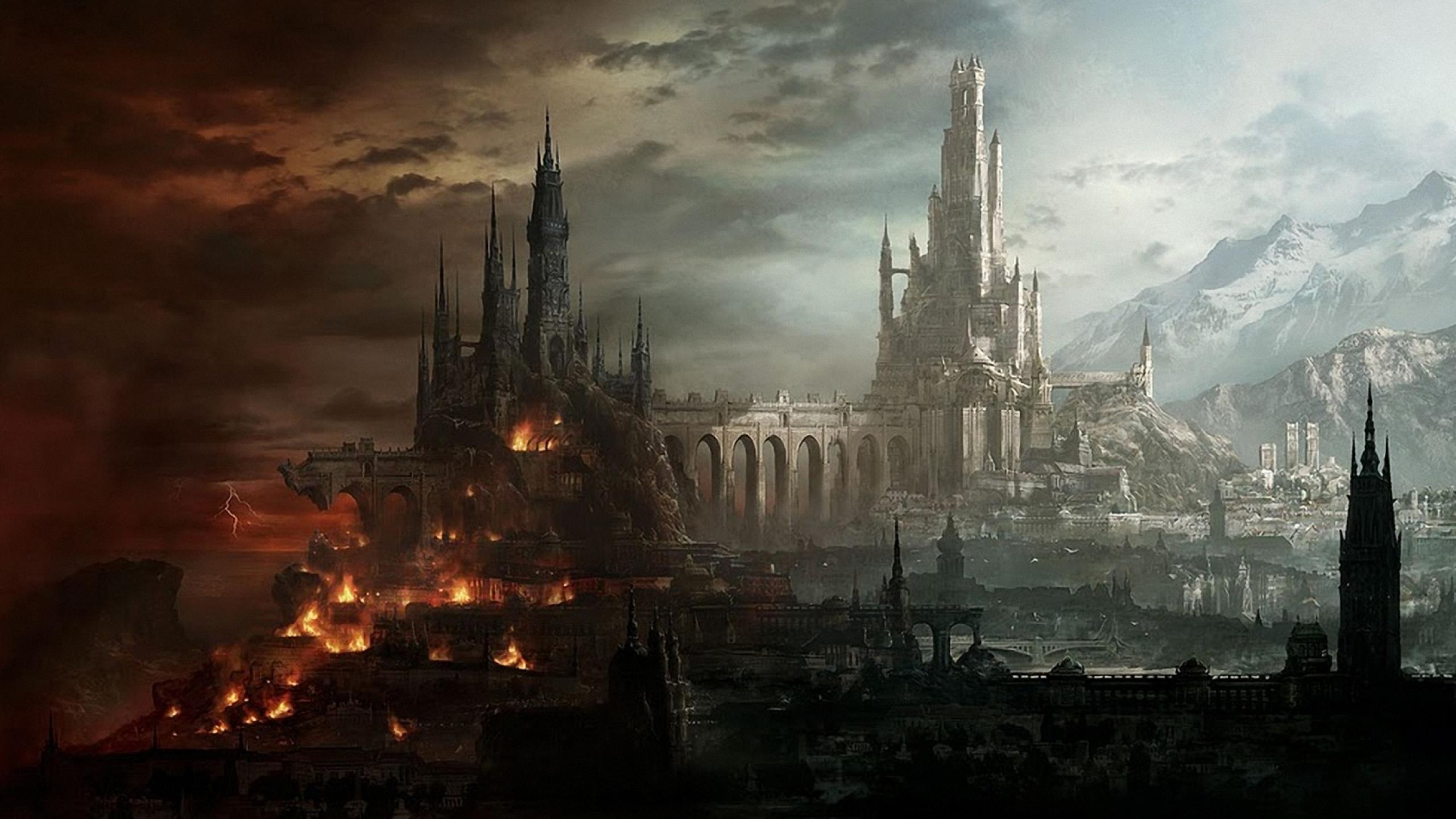 Обои фэнтези, арт, фантастическое искусство, метрополия, иллюстрация в разрешении 2560x1440