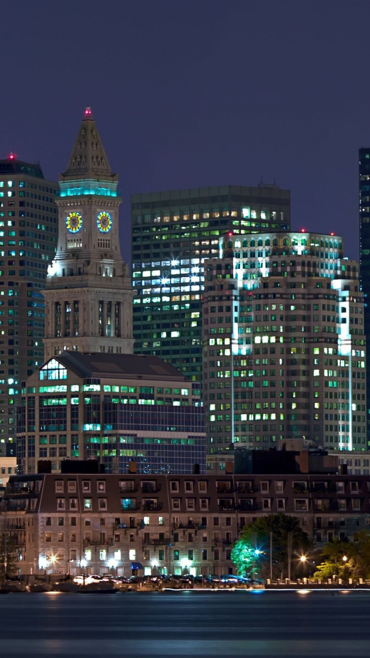 Обои город, городской пейзаж, городской район, ночь, башня в разрешении 750x1334