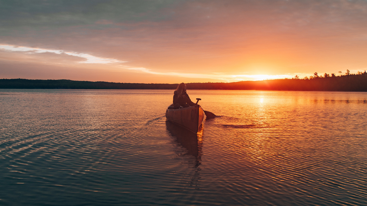 Обои вода, закат, отражение, горизонт, облако в разрешении 1280x720