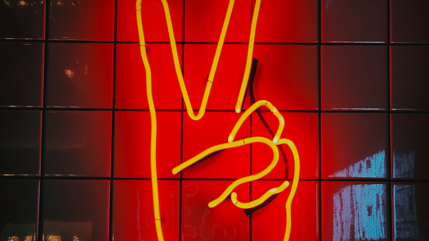 Обои неоновая вывеска, неон, красный цвет, свет, вывеска в разрешении 1366x768