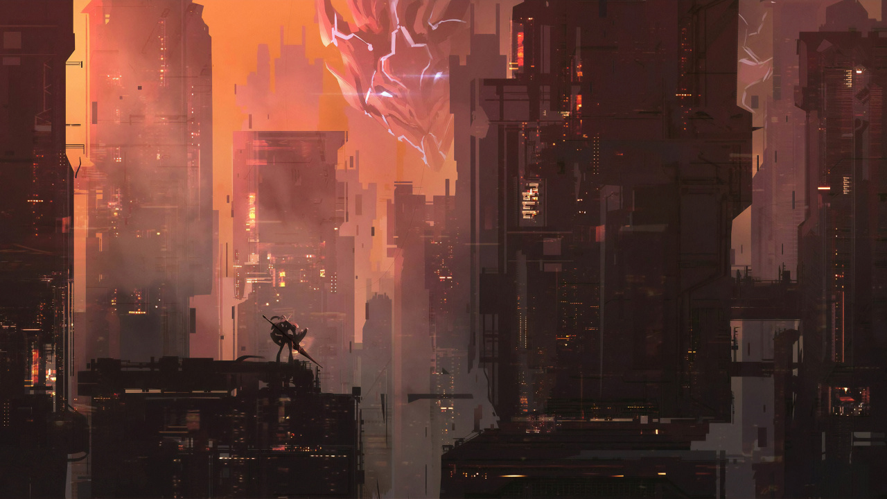 Обои Ноль Два, аниме, метрополия, городской пейзаж, населенный пункт в разрешении 1280x720