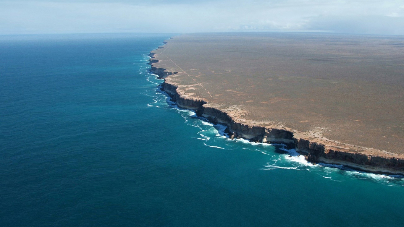 Обои Бунда-Клиффс, земля, Равнина Налларбор, побережье, прибрежные и океанические рельефы в разрешении 1366x768