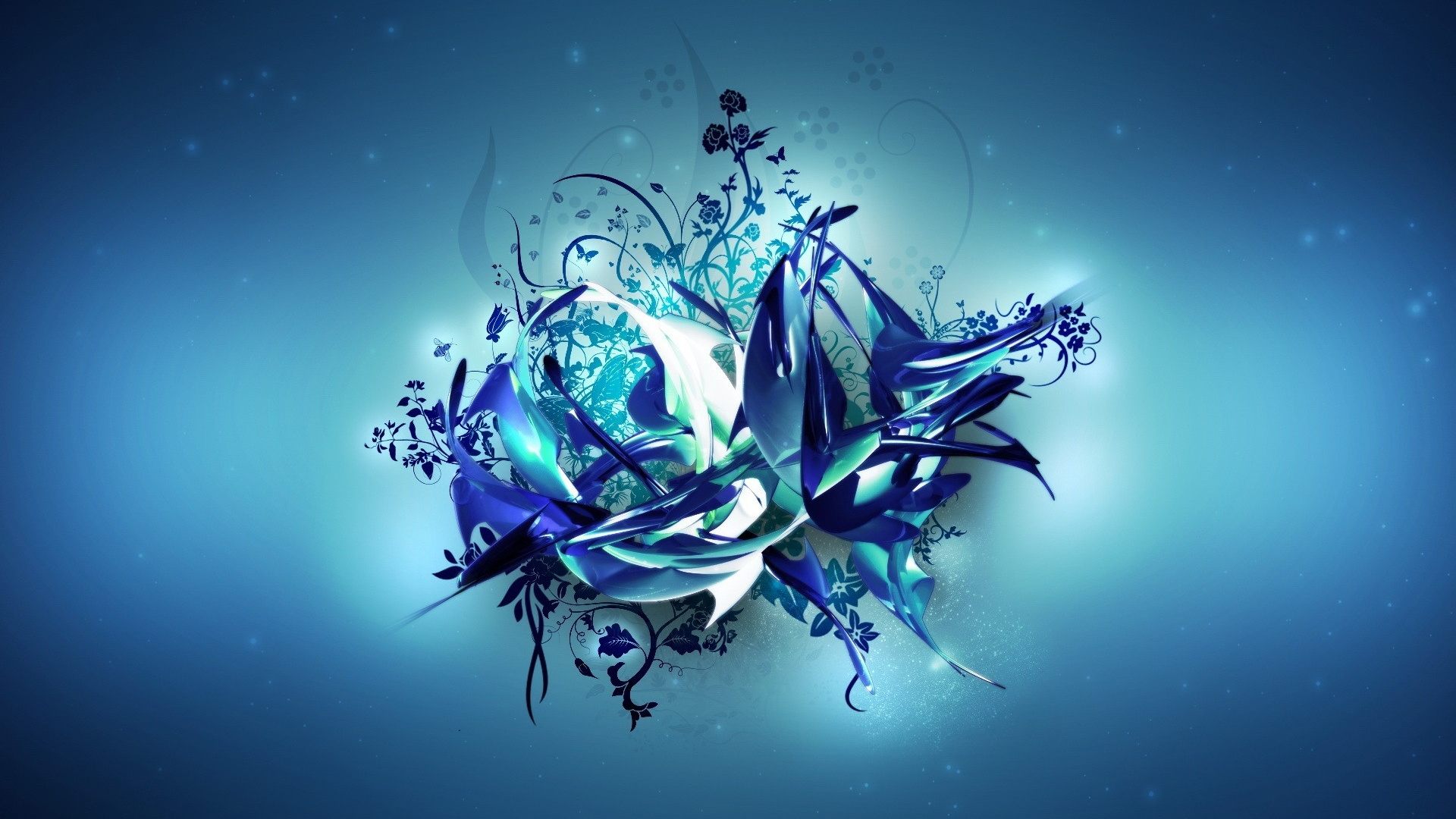 Обои синий, графический дизайн, фрактальное искусство, шрифт, 3d компьютерная графика в разрешении 1920x1080