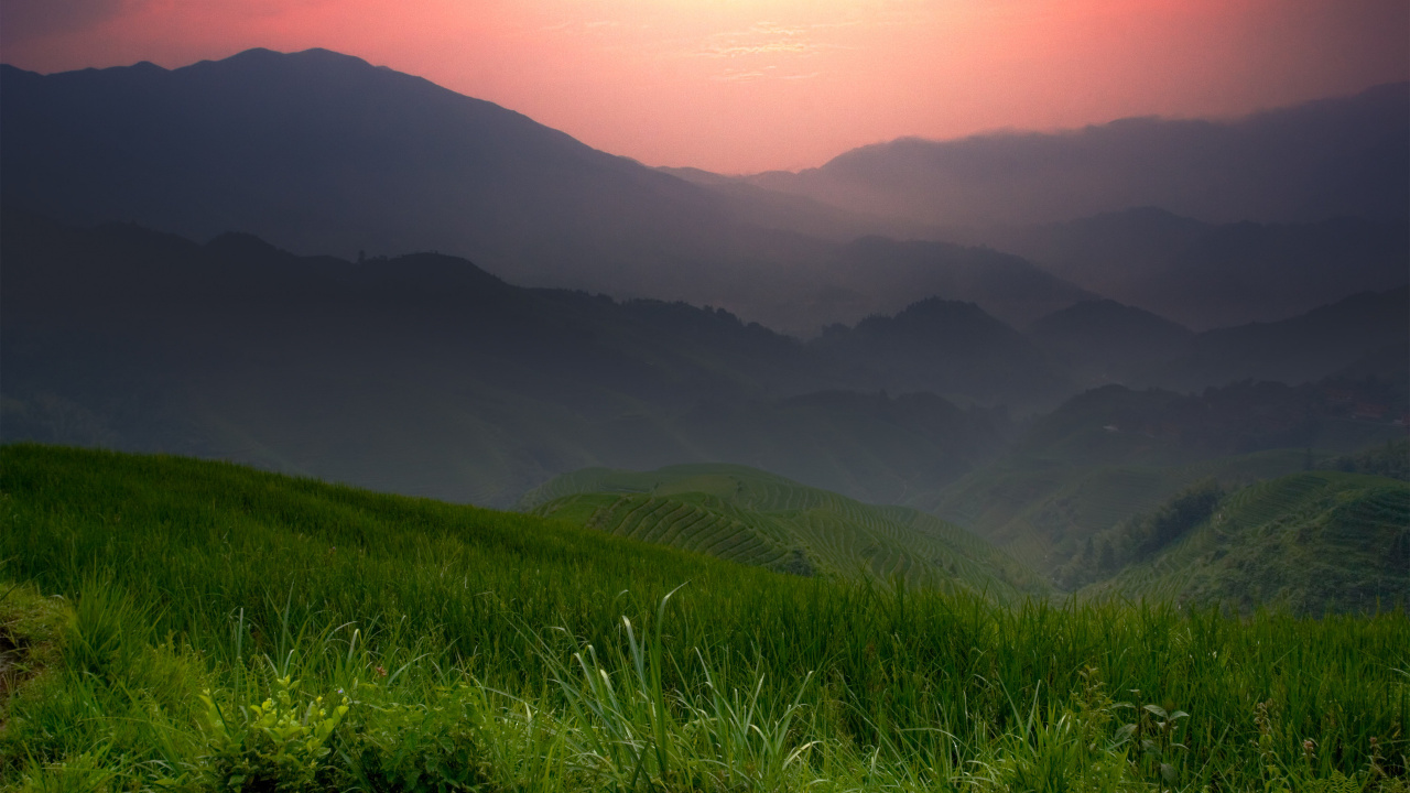 Обои природа, нагорье, горный рельеф, сенокосное угодье, холм в разрешении 1280x720