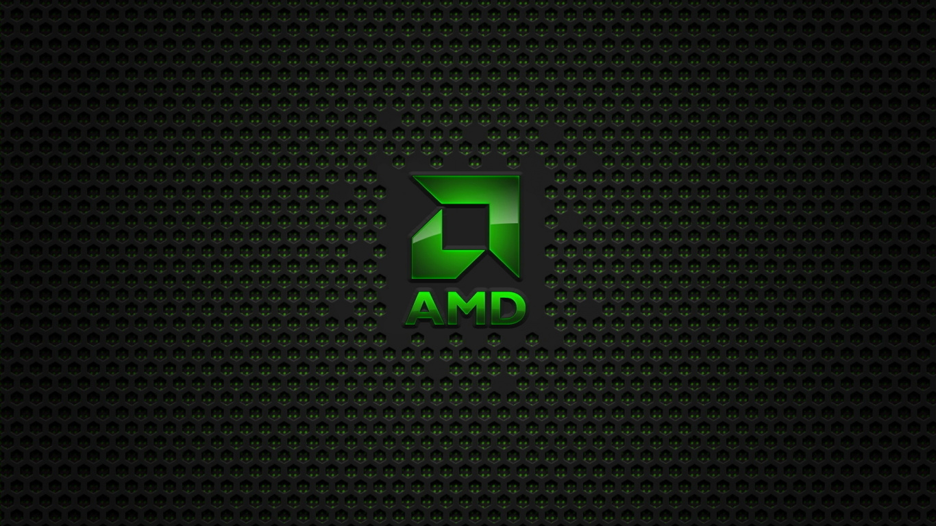 Обои amd, лого, марка, зеленый, текст в разрешении 1366x768