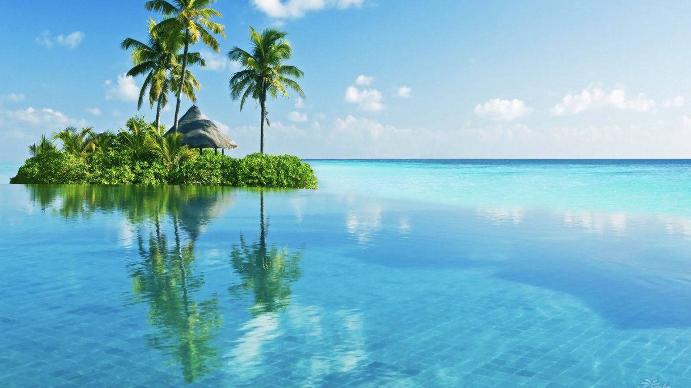 Обои Остров, тропическая зона, море, дневное время, океан в разрешении 1366x768